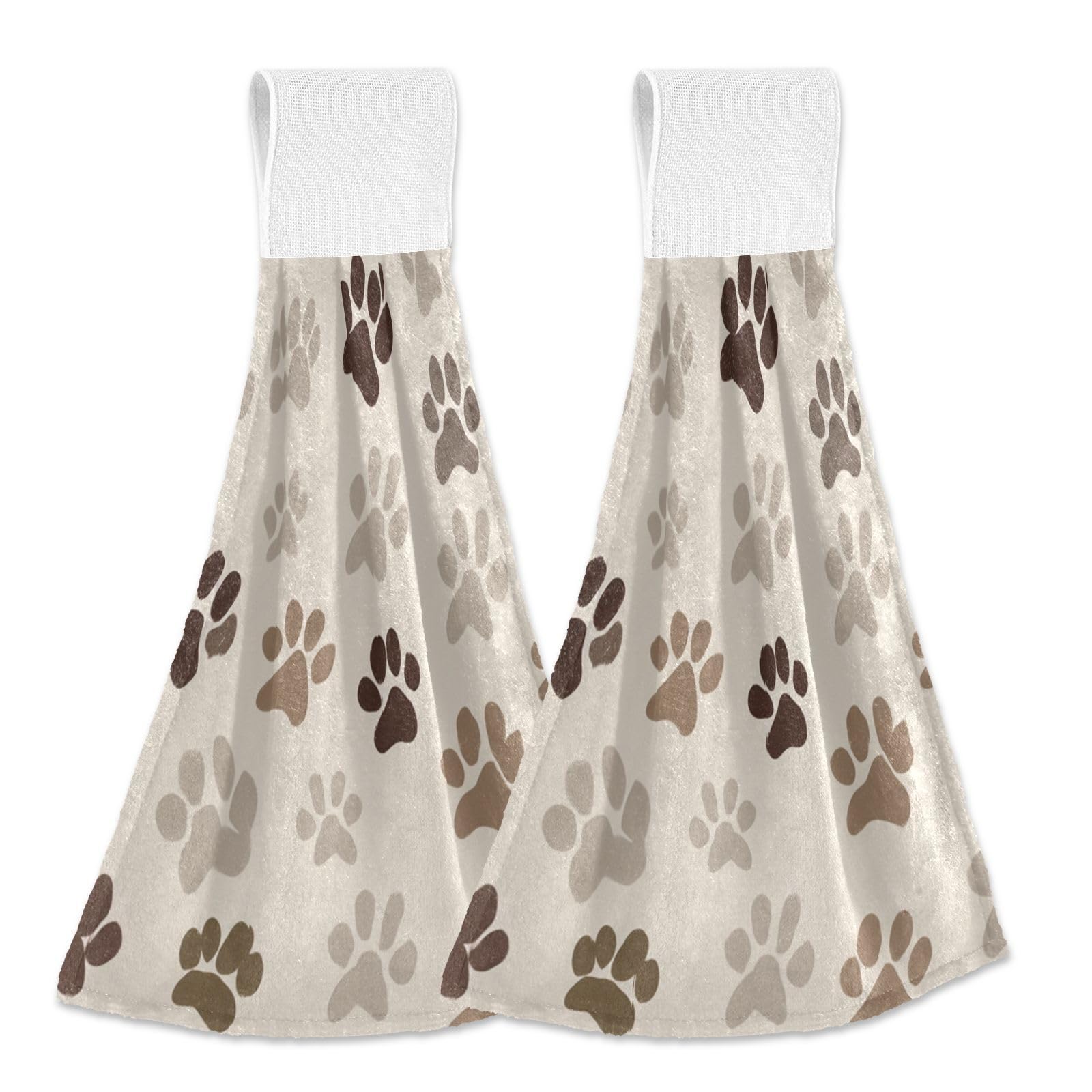 Aslsiy Dogs Paw Prints Hanging Kitchen Towels Animal Pets Bathroom Hand Tie Towel Fast Drying Dish Tea Towels for Bath Tabletop Gym Home Decor Set of