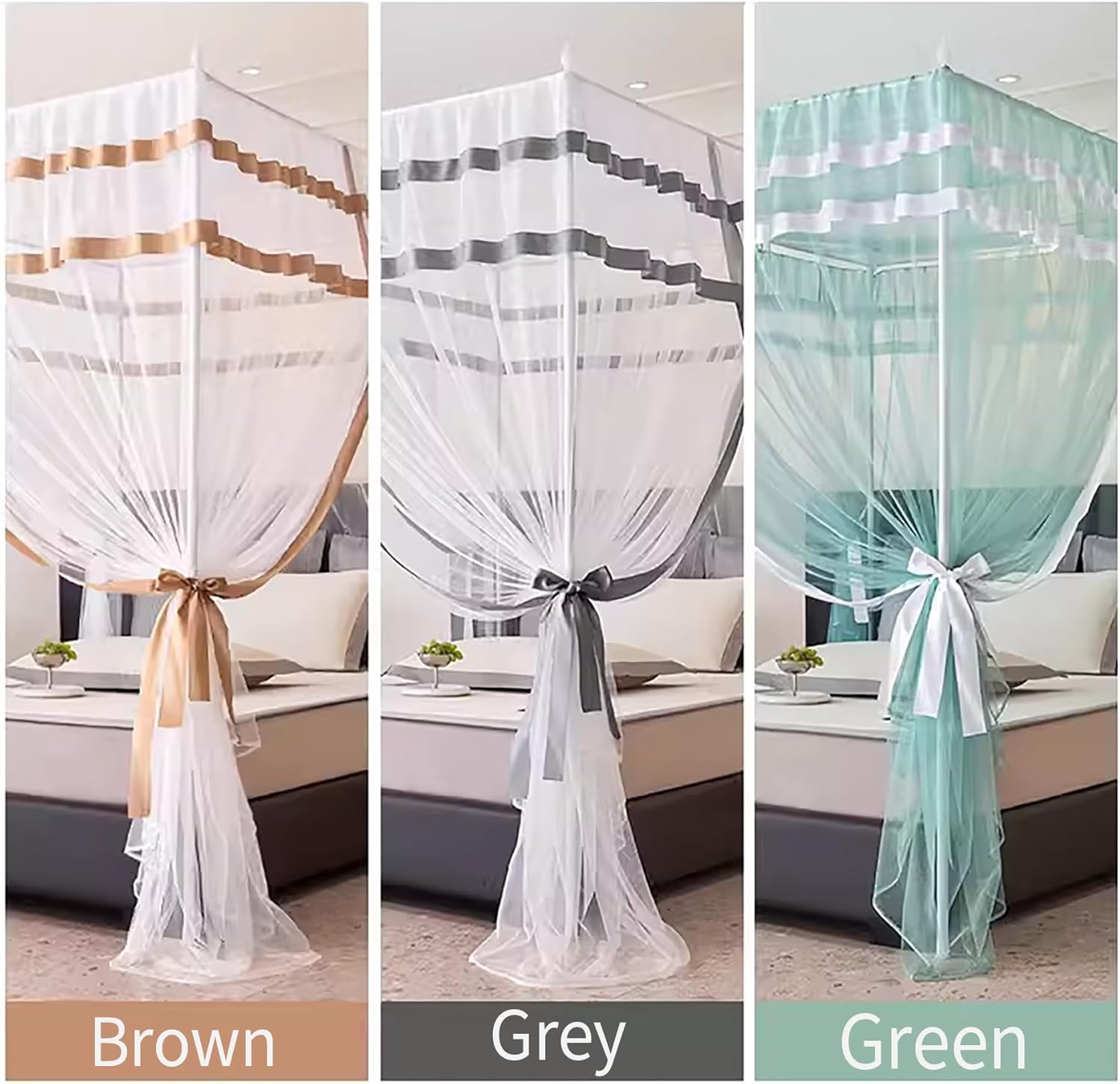 Cozy Drape Bed Curtain Canopy 4 Corner Post Bed Canopy Frame Canopy Bed Frame Poles Outer Bed Support Canopy,Mosquito Netting for Bed Canopy(Brown Twin)