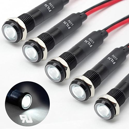 Miniatura 32 de 5 piezas de luz indicadora LED de 8 mm (5/16'') 12V 24V de metal, impermeable IP67, aplicable a automóviles, máquinas de café, lámpara piloto
