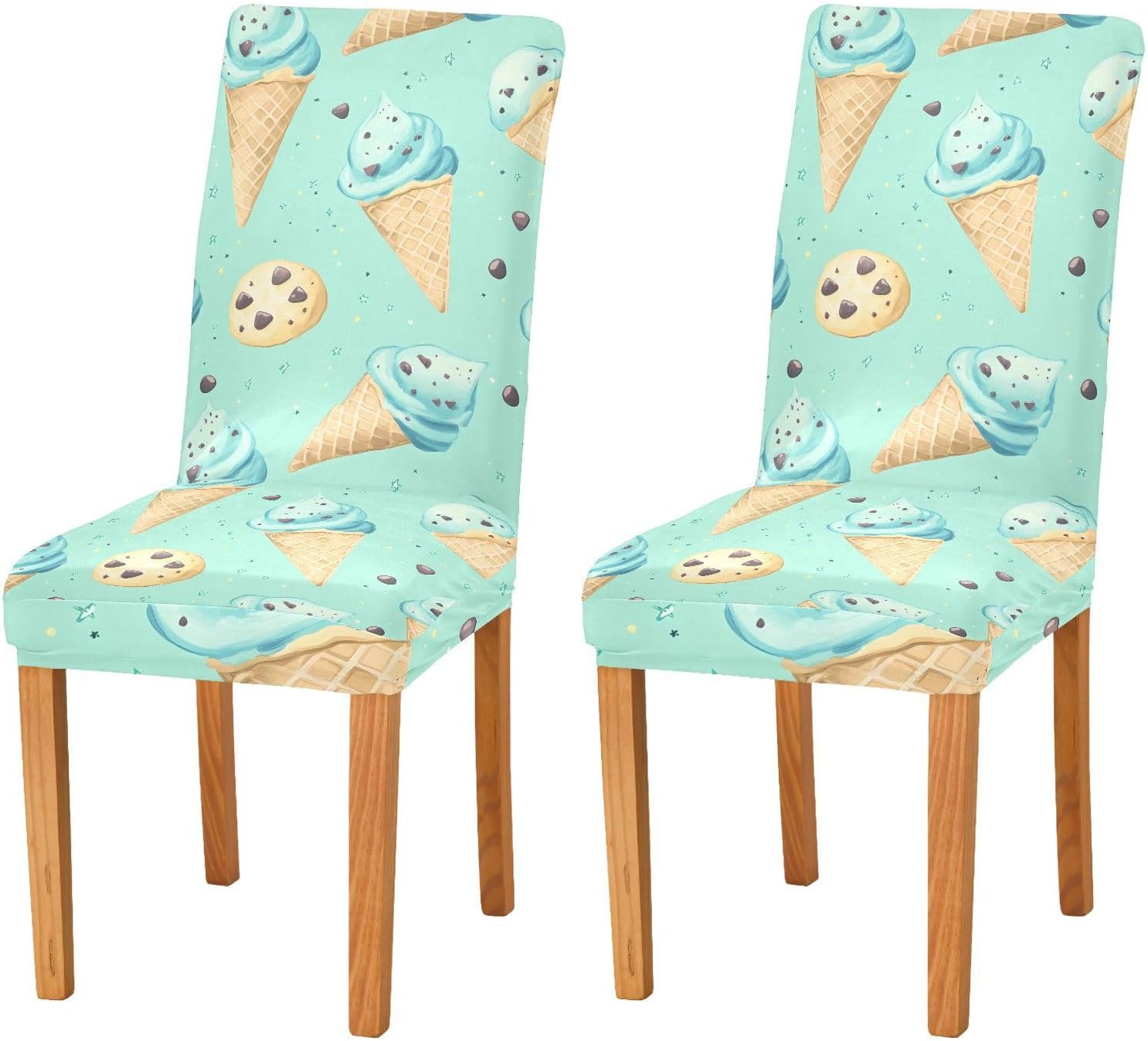 ALAZA Chair Covers for Dining Room, Ice Cream Cookies Pattern Stretch Chair Cover Sets Chair Protector Removable Washable for Ktichen Restaurant Hotel