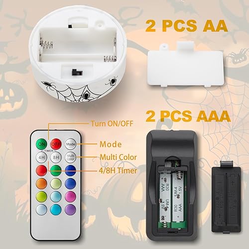 Miniatura 6 de CANDLE IDEA 4 luces LED de calabaza de Halloween que cambian de color con control remoto y temporizador, luz de linterna Jack-O-Lantern funciona con