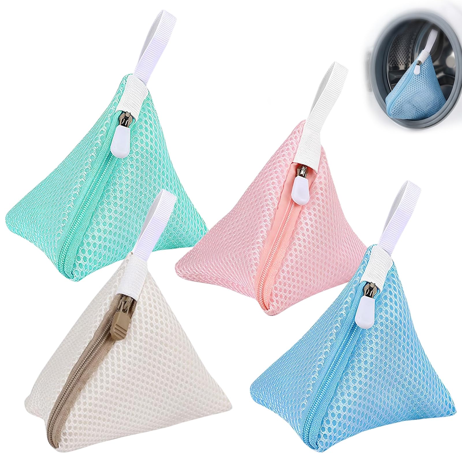 Benaewa 4 Pcs Small Laundry Bag, Triangle Net Delicates Laundry Bag with Hanging Loop for Washing Machine, Underwear