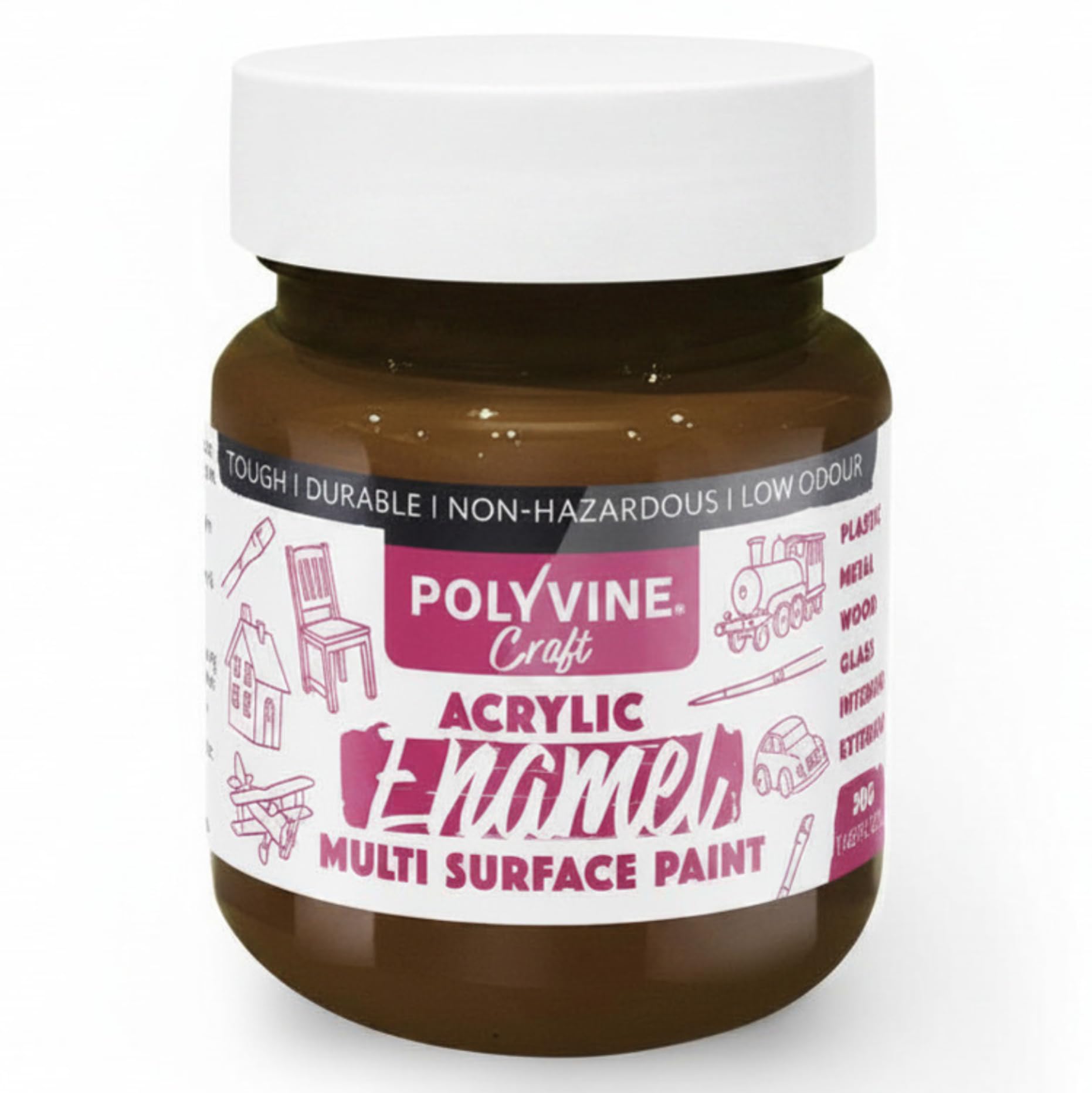 Polyvine Craft Acrylic Enamel Paint - Water-Based Hobby Craft Acrylic Paint - Durable Finish, Low Odour, Intermixable Enamel in 15 Rich Pigment Colours for Glass, Wood, Metal, Clay, Stone&More, 100 ml