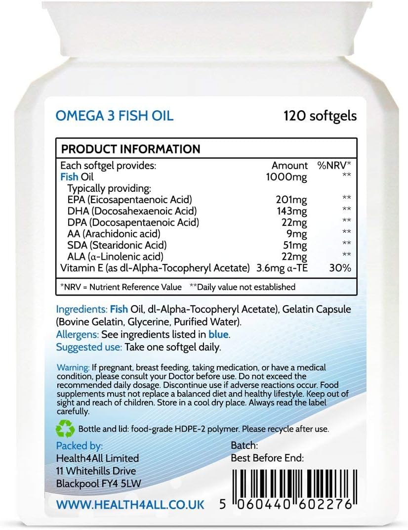 Omega 3 Fish Oil 1000mg 120 Softgels Capsules Full Omega Profile: EPA ...