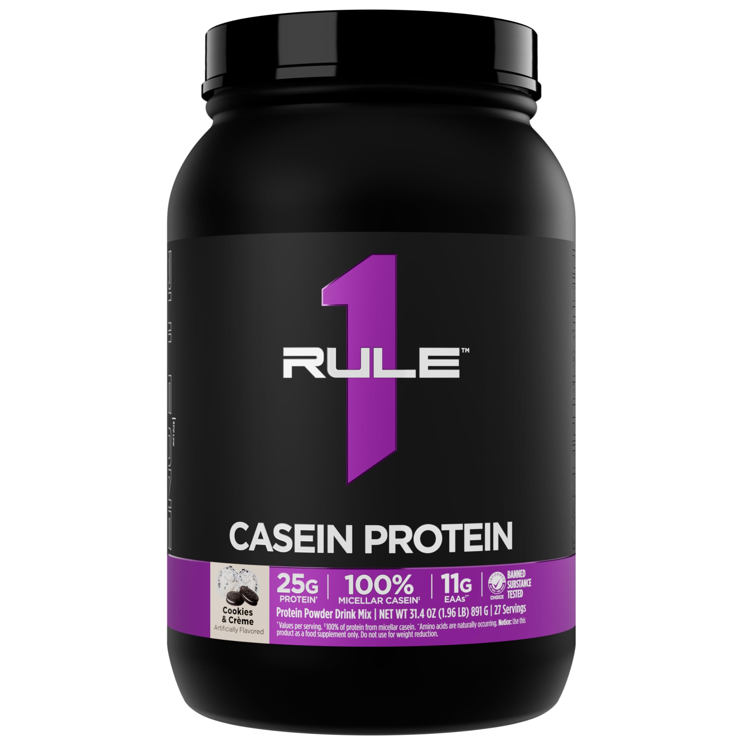 Rule 1 Proteins Casein Protein Cookies & Crème, 25 g de proteína, 27 porções, 908 g