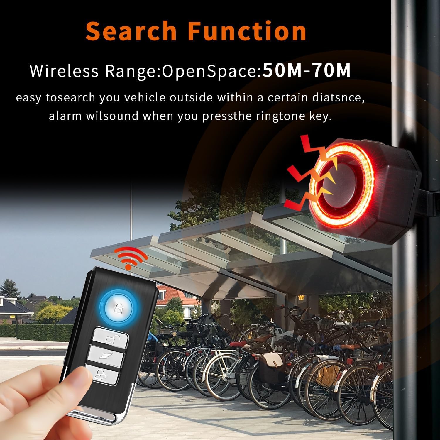 QUMOX SF33R Feu Arrière Vélo avec Alarme, Recharge USB-C, Feu Stop Intelligent, IP65 Étanche, Télécommande, Sirène Anti-Vol pour Vélo, VAE, Trottinette