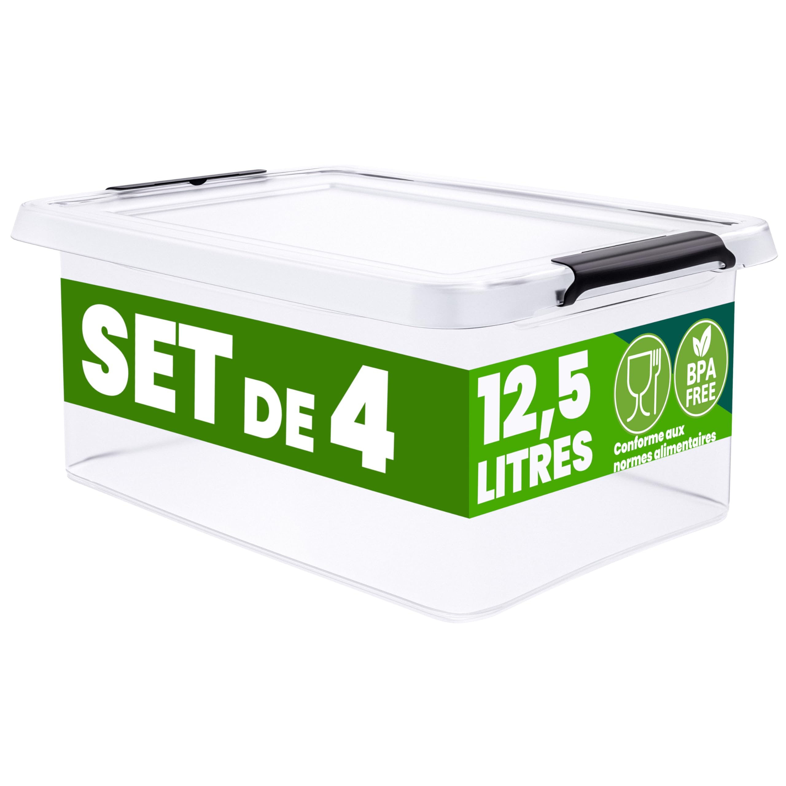 Boîte de rangement 12,5L Deuba en plastique transparent lot de 4