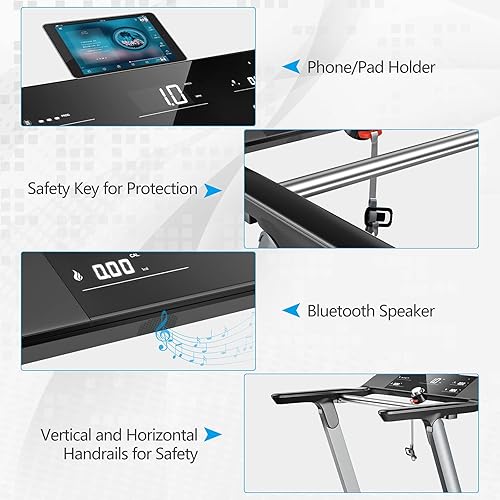 Miniatura 6 de GYMAX Cinta de correr plegable, cinta de correr eléctrica de diseño italiano con cinturón de frecuencia cardíaca, pantalla LED, botón de interruptor