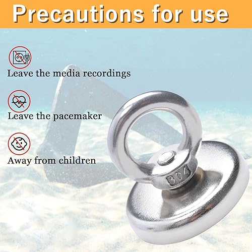 Miniatura 9 de MIN CI 6 imanes de pesca súper fuertes, más de 200 libras de imanes permanentes de neodimio de tierras raras resistentes para kit de pesca