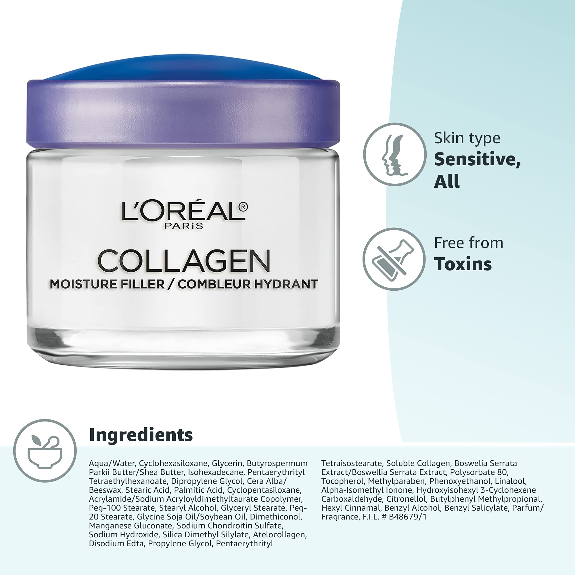 L'Oreal Paris Collagen Daily Face Moisturizer, Reduce Wrinkles, Face Cream 3.4 oz: Fragranced 3.4 Ounce (Pack of 2)