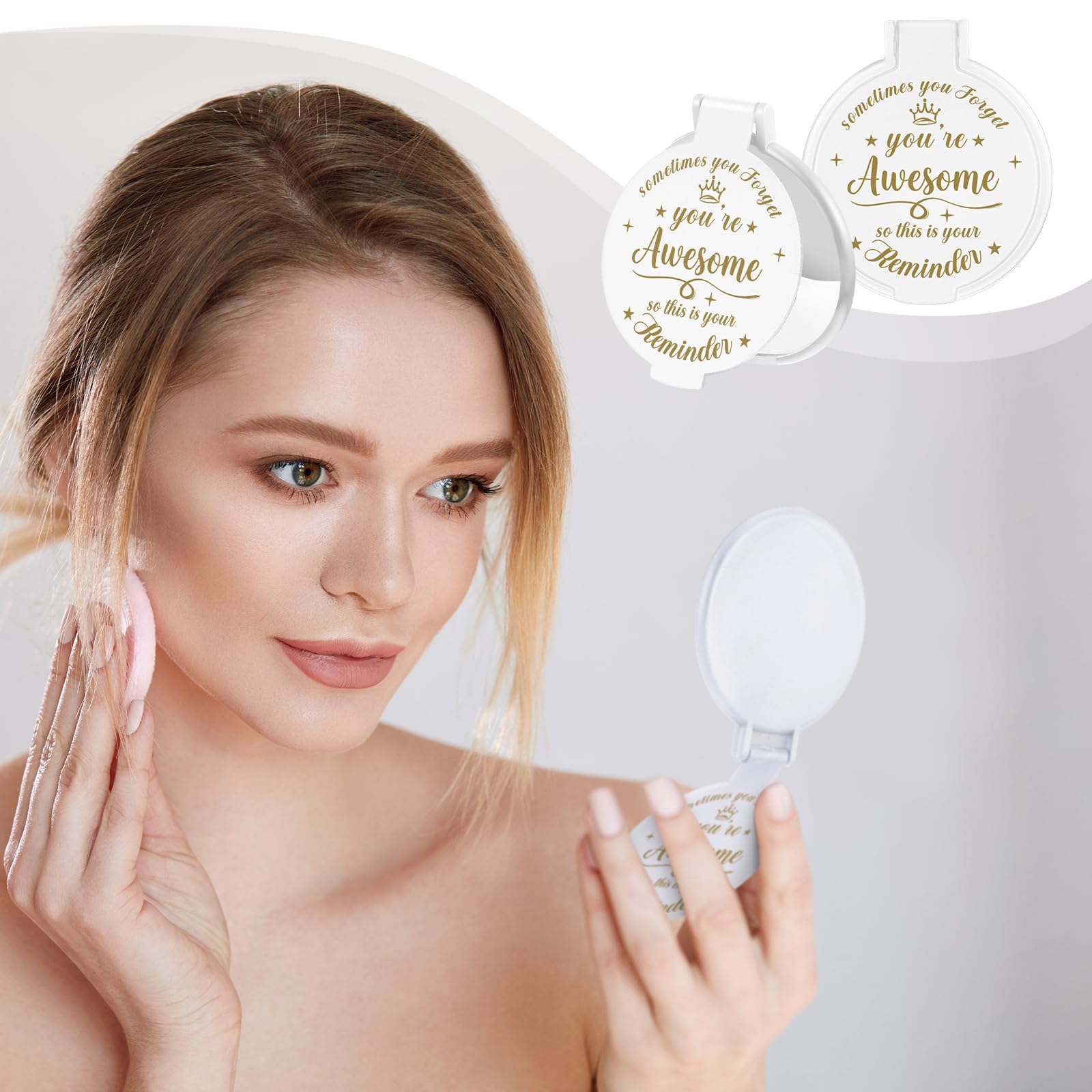 Specchio compatto e ispiratore, rotondo, in vetro, da 7,9 cm, per il trucco, per borsette, tascabile, idea regalo per donne, ragazze, colleghe, insegnanti, lauree, amiche (bianco, 18 pezzi)