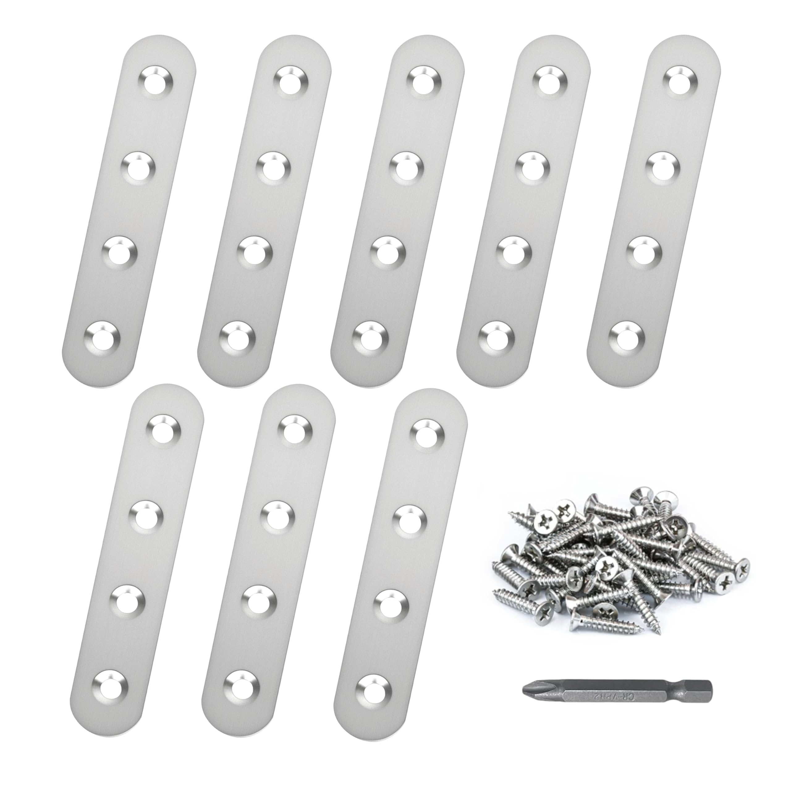8 Pack Straight Brace,Flat Brace 3.9” x 0.67”,Stainless Steel Flat Metal Braces,Repair Bracket with Screws
