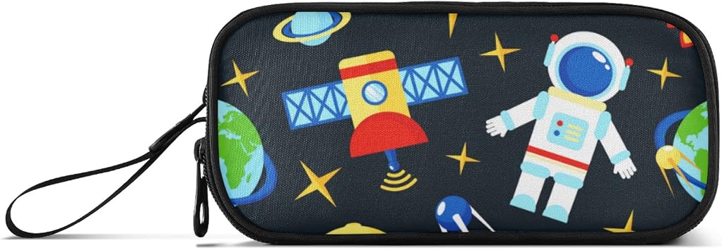 Space Big Capacity Pencil Case Astronaut Pen Pouch Makeup Bag Portable Large Storage Stationery Box Holder with Grip Handle Loop, Asthetic Supply for AdultsTeens Student