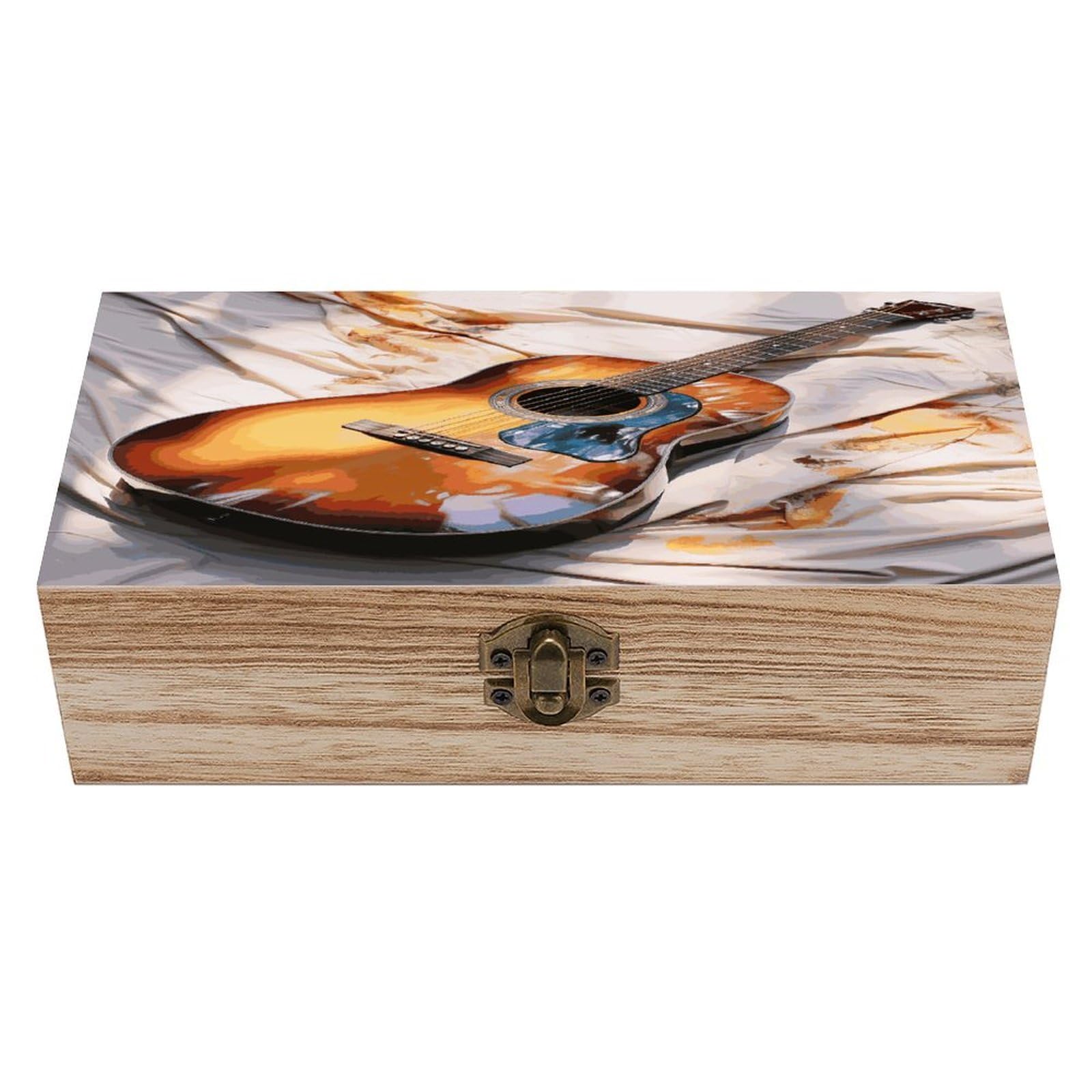 VstaDank Watercolor Acoustic Guitar Wooden Storage Box Wooden Keepsake Box with A Hinged Lid Fashion Memory Treasure Boxes Decorative Jewelry Case for Crafts Photo Home Decor Wood Gift Box