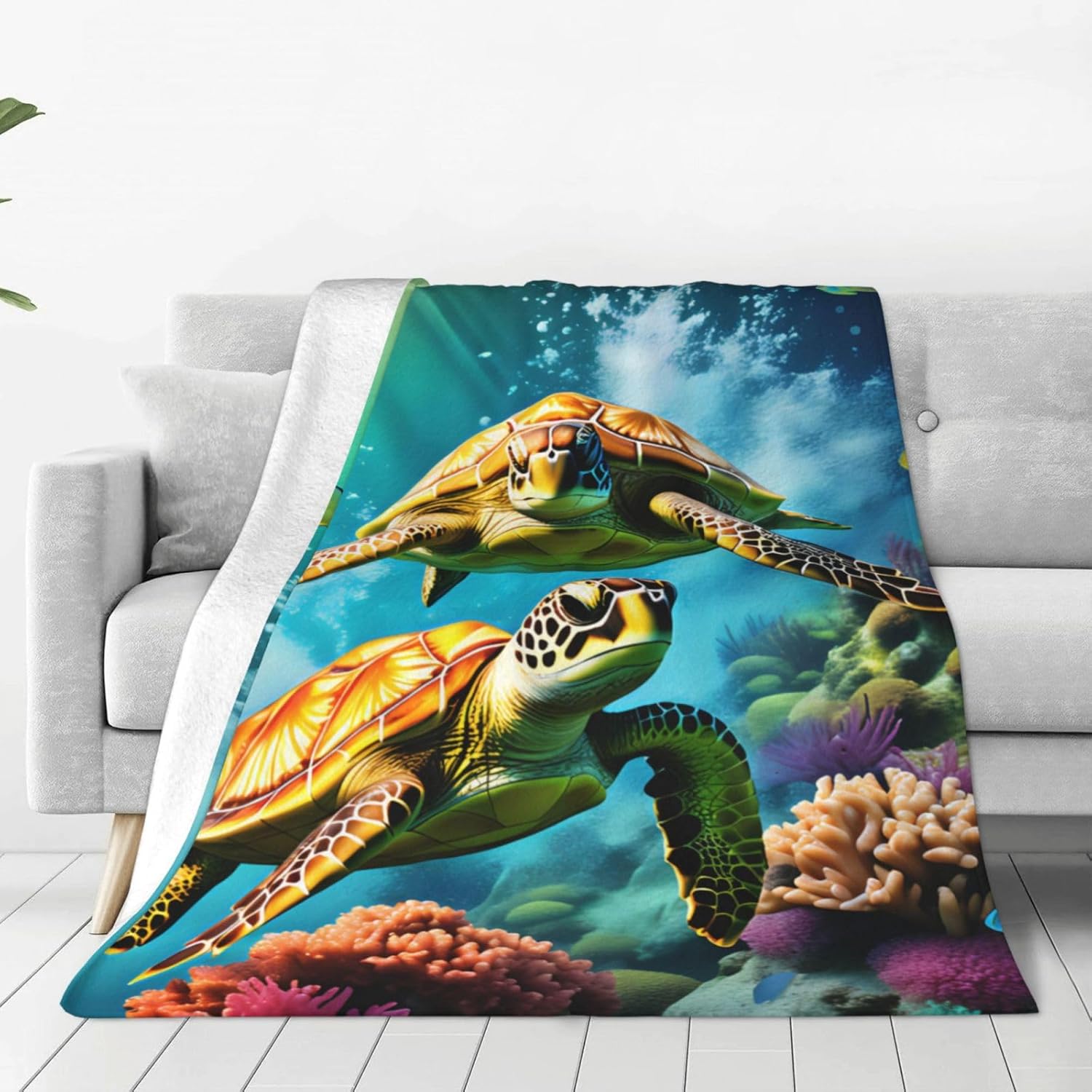Sea Turtle Blanket Blue 3D Turtle Throw Blanket for Women Men and Kids Blue Ocean Gifts for Turtle Lovers Sofa Couch Living Room Bed Camping Travel Soft Lightweight 60"x50" Turtle Decor for Adults - Image 3
