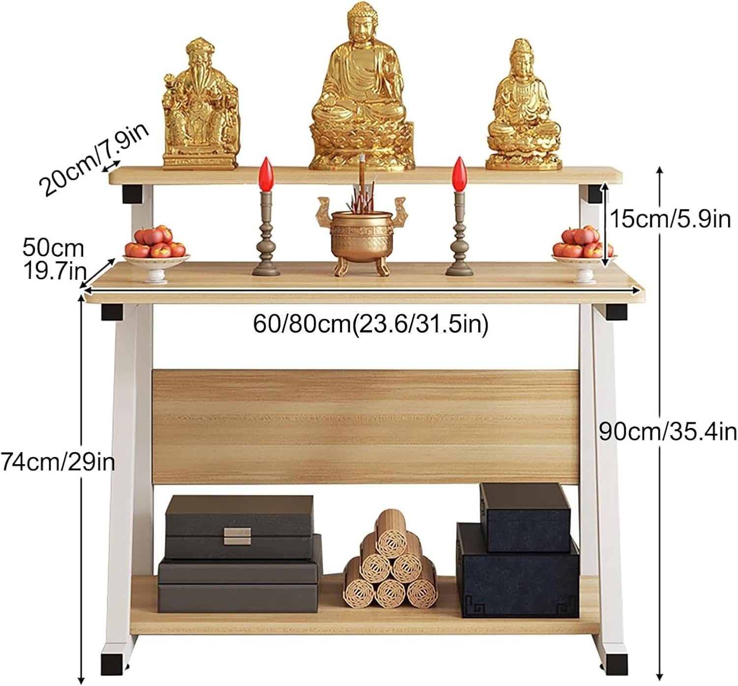 Buddha Altar Table, Stand Meditation Prayer Table, Altar Cabinet with Storage, Decorative Offering Tables, Buddhist Altars for Homes Temples(White,60cm/23.6in)