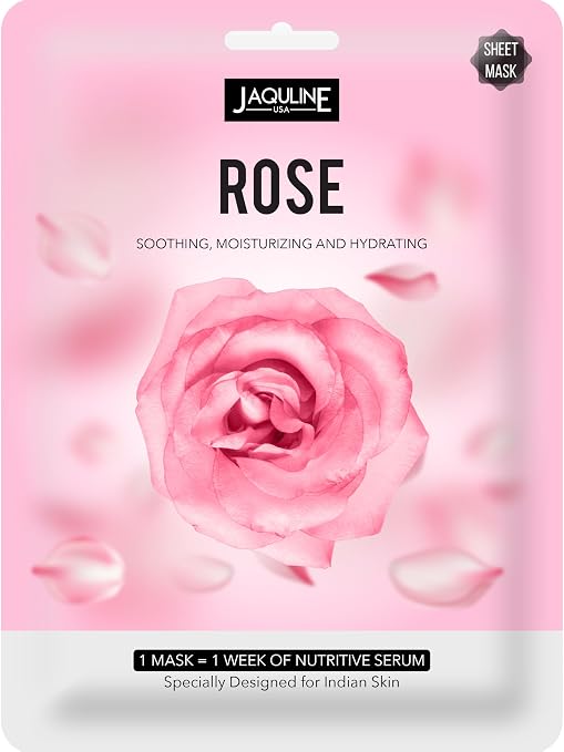 JAQULINE USA Rose Sheet Mask | Zero Paraben and Sulphate | Biodegradable | Lightweight | Hydrating and Skin Firming