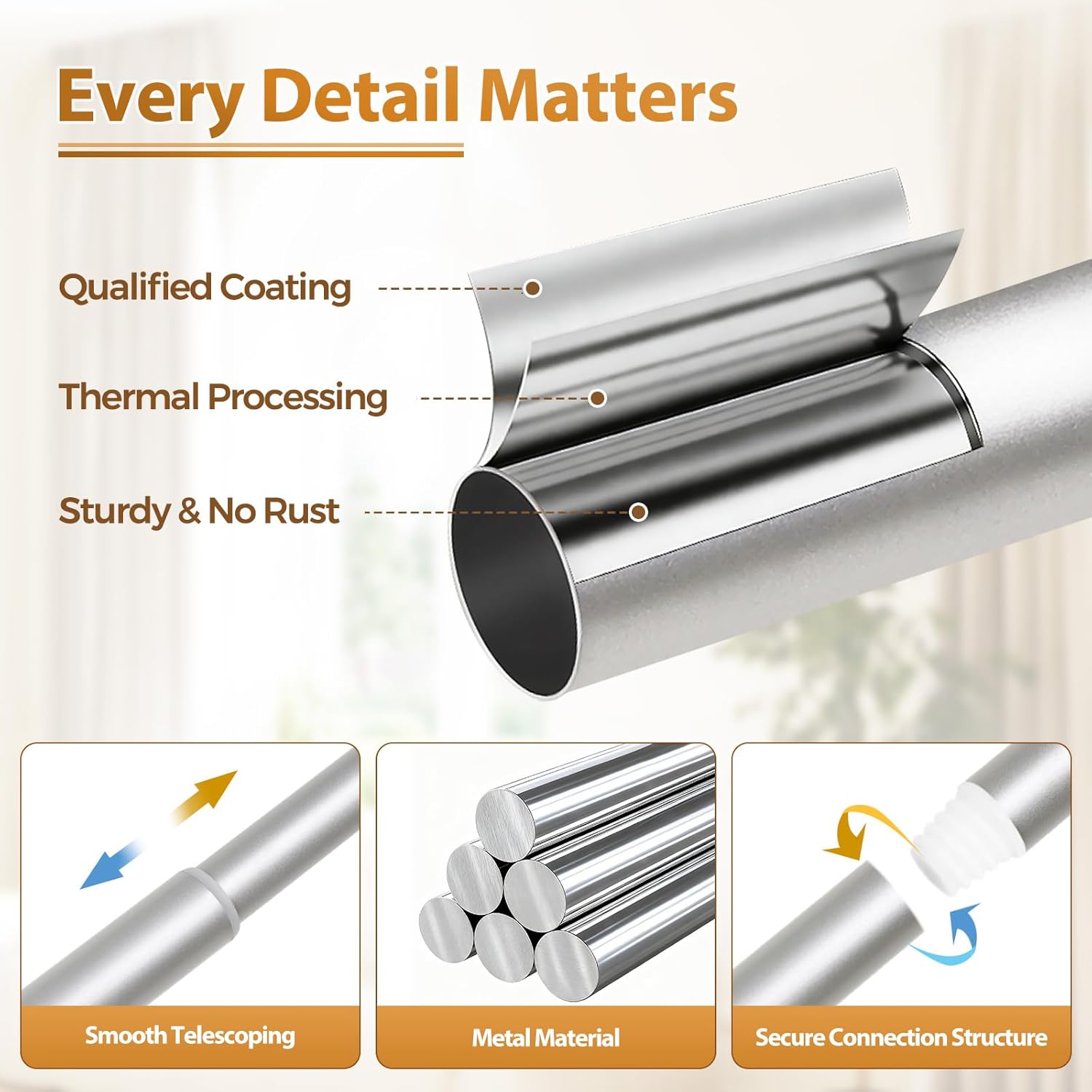TONIAL 2 Pack Curtain Rods for Windows 48 to 84 Inch, Telescoping Splicing 3/4 Inch Single Rods for Windows Decorative Drapery Rod 32 to 86 with Small Finial, Silver