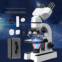 MicroscóPio Composto MicroscóPios BiolóGicos Poderosos Para LaboratóRio Escolar EducaçãO Em Casa,MicroscóPios 40x-1600x Para CriançAs Estudantes Adultos,Com IluminaçãO Led 7 Cores,White