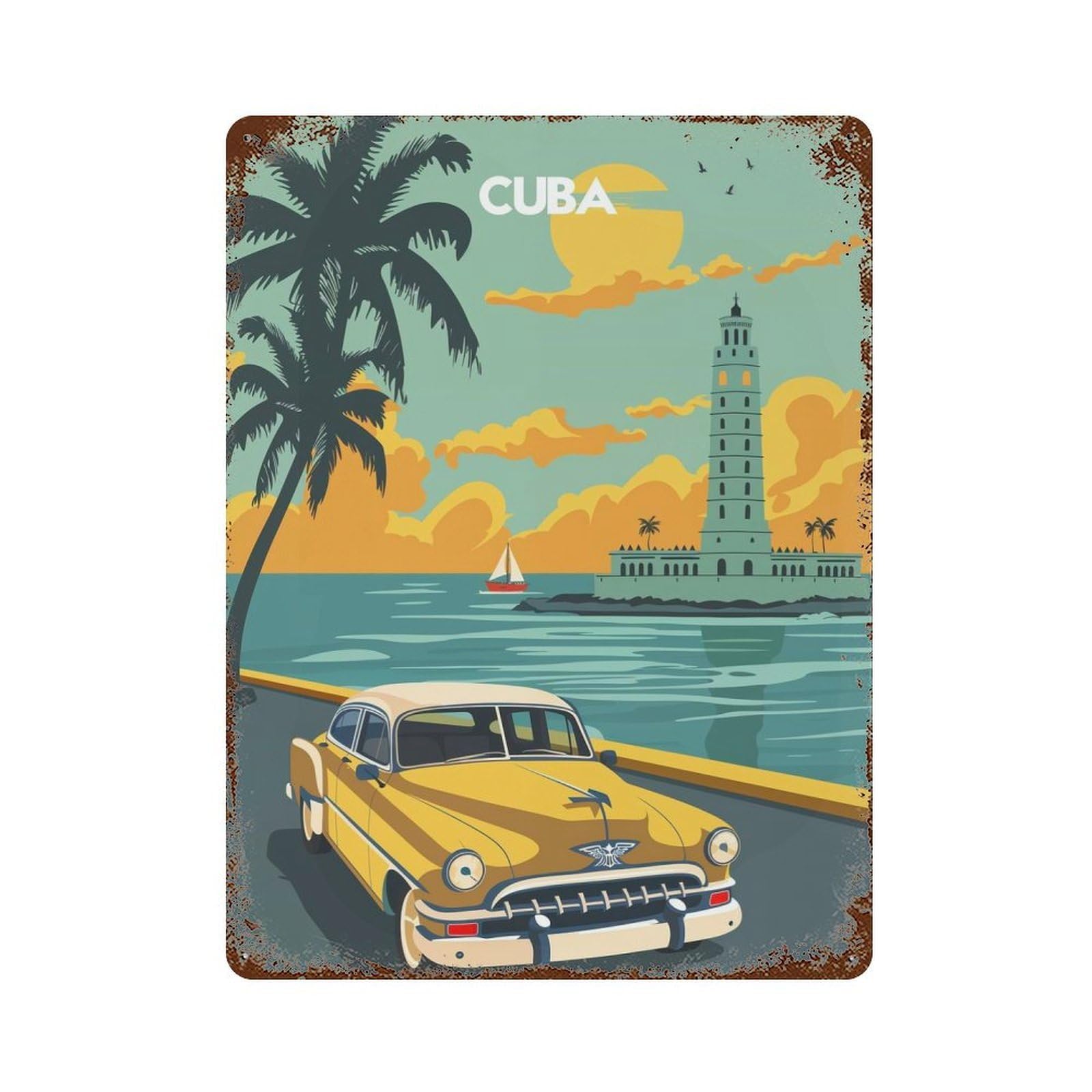 Cuban Coastline Retro Metal Sign 15.7"x11.8", for Pub, Kitchen And Man Cave Decor, Industrial Home Decor