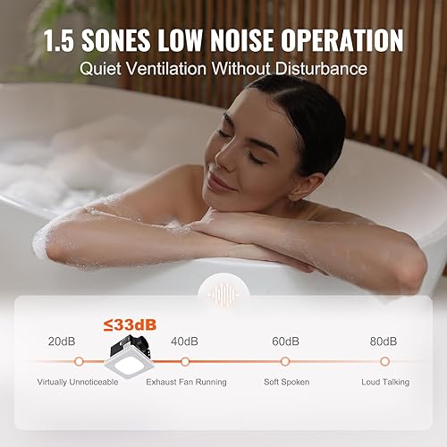 Miniatura 4 de VEVOR Bathroom Exhaust Fan, 8 LED Colors, 110 CFM Efficiency Ventilation, 1.5sones Low Noise All-Copper Motor, Remote Control, Energy-Saving