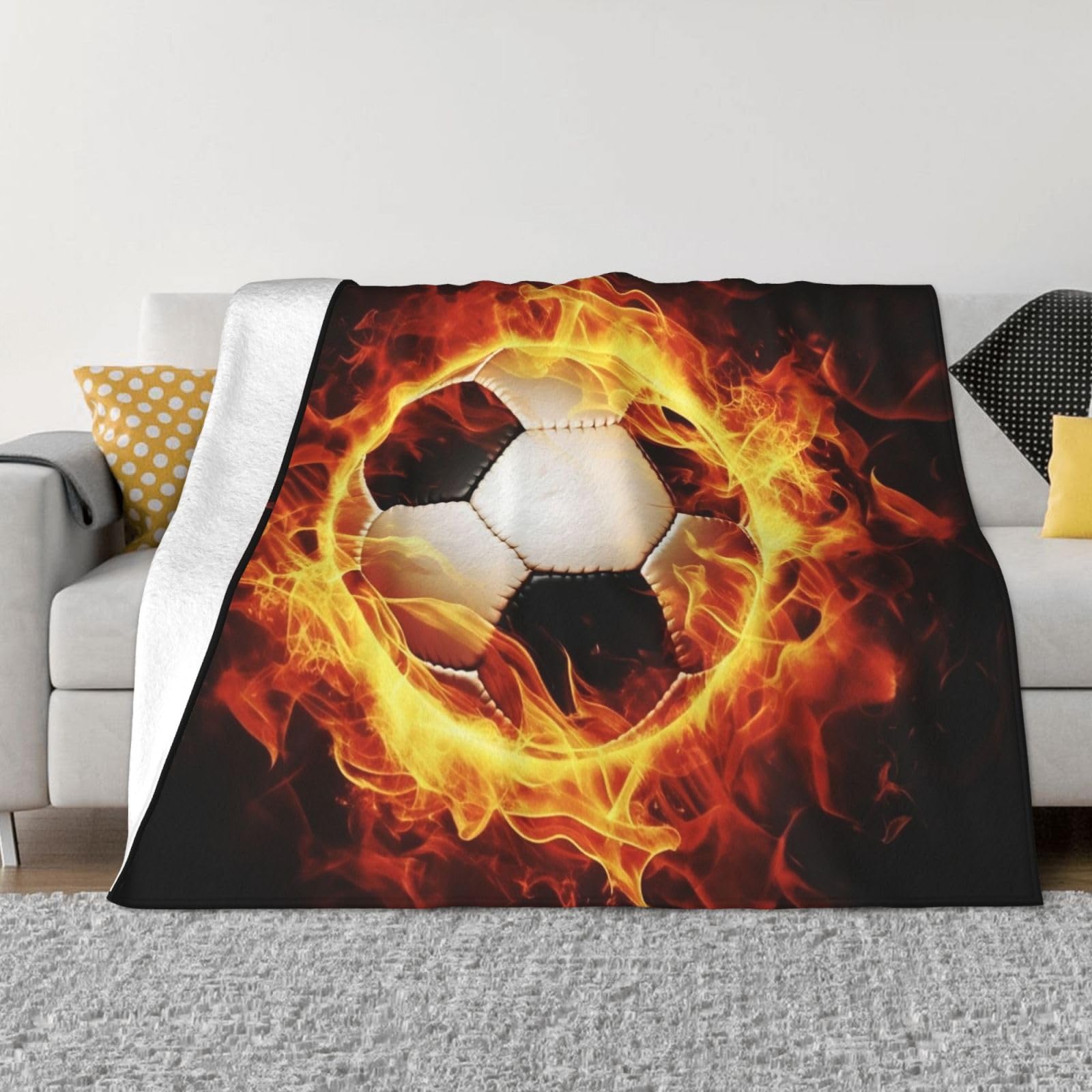 KLOPH Burning Football Throw Blanket 50"x40" Flannel Fluffy Warm Blanket for Couch, Reversible Plush Blankets for Bed, Comfy Fuzzy Blanket for Sofa, Plush Lightweight-Blankets for All Season