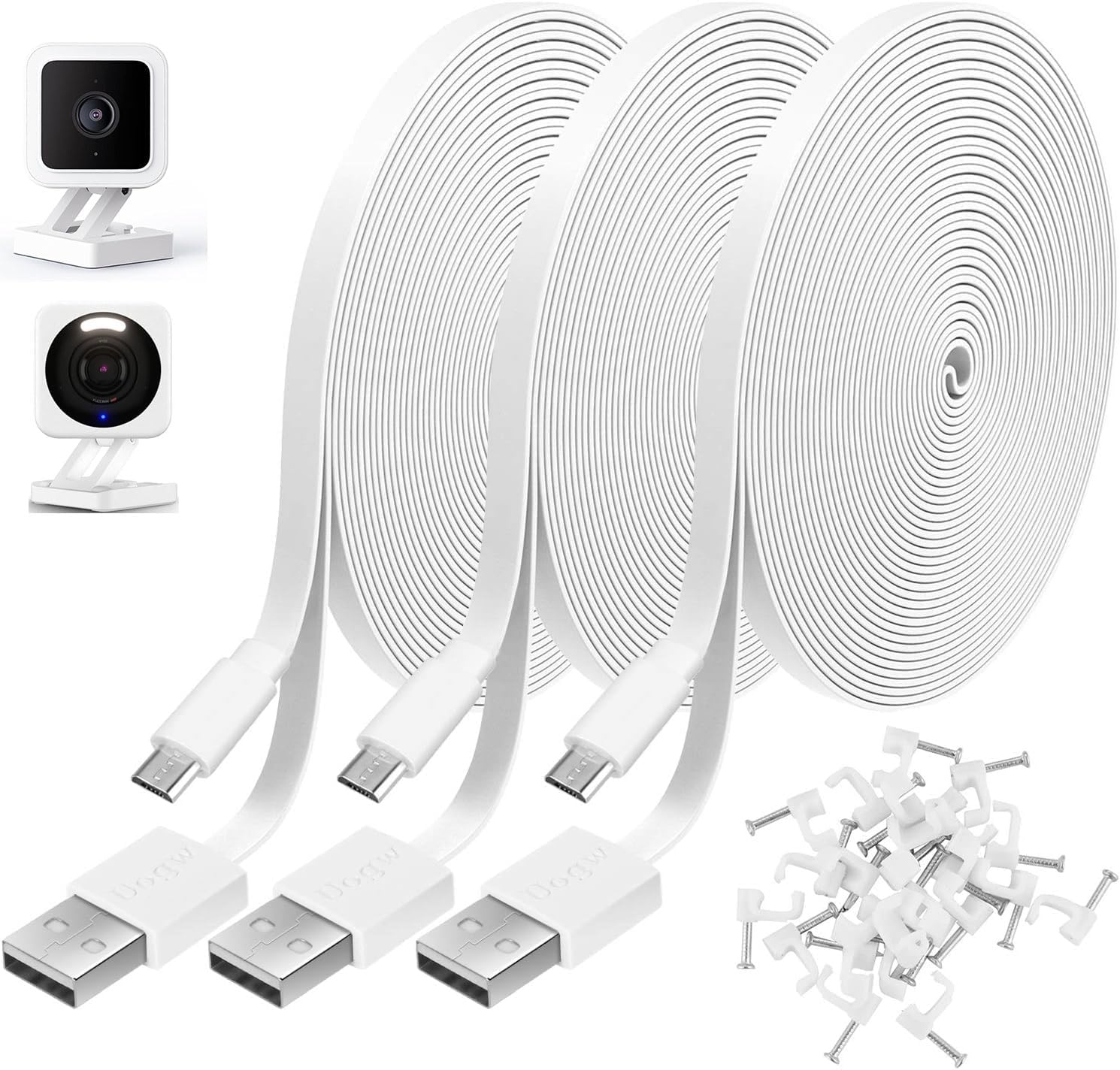 3 Pack 10FT Power Extension Cable Compatible with Wyze Cam, Eufy, Kasa, Nest, Blink - USB to Micro USB Durable Charging and Data Sync Cord for Security Camera