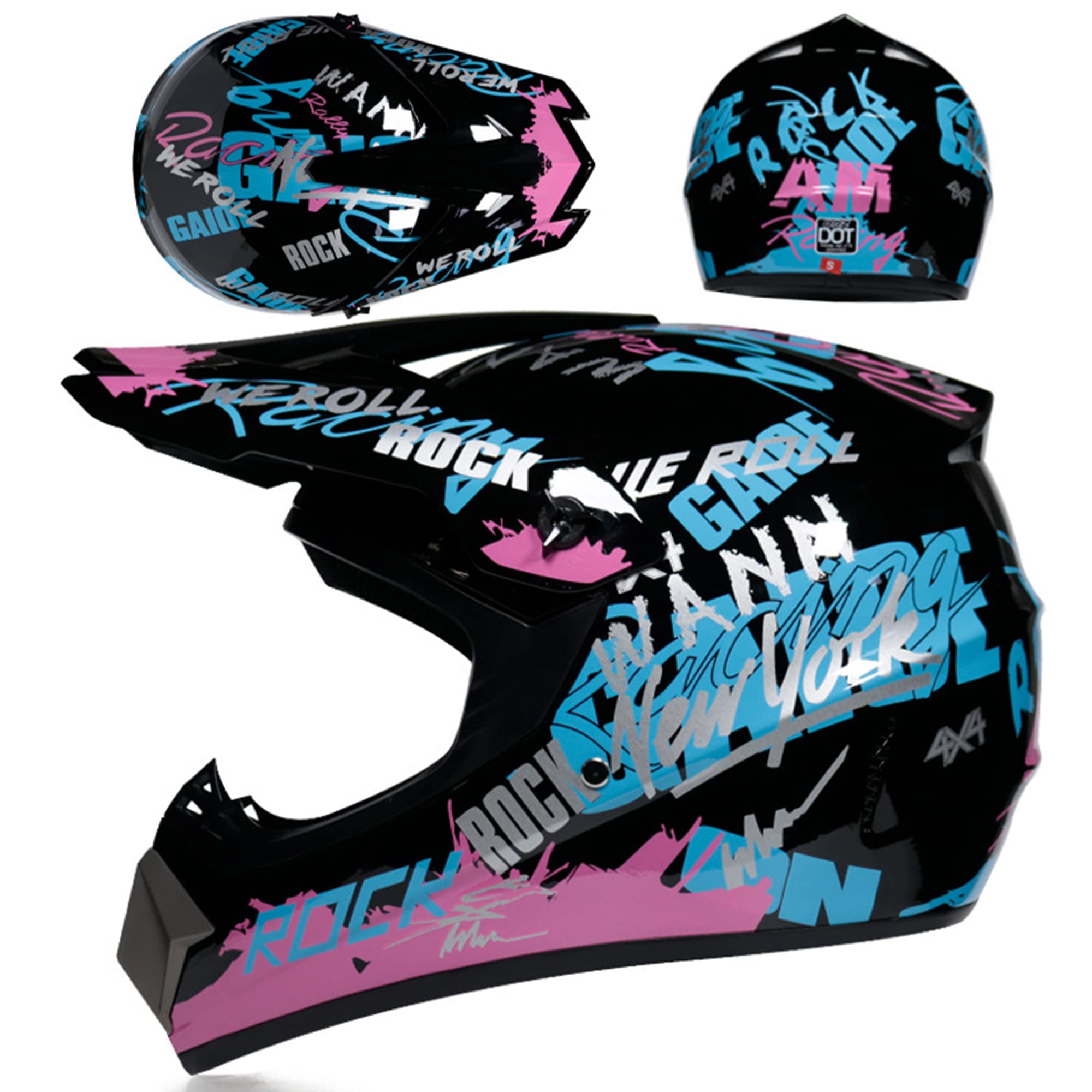 Casque Motocross Intégral Pour Enfants/adultes - Homologué DOT, Avec Lunettes, Masque Et Gants, Tailles S à XL