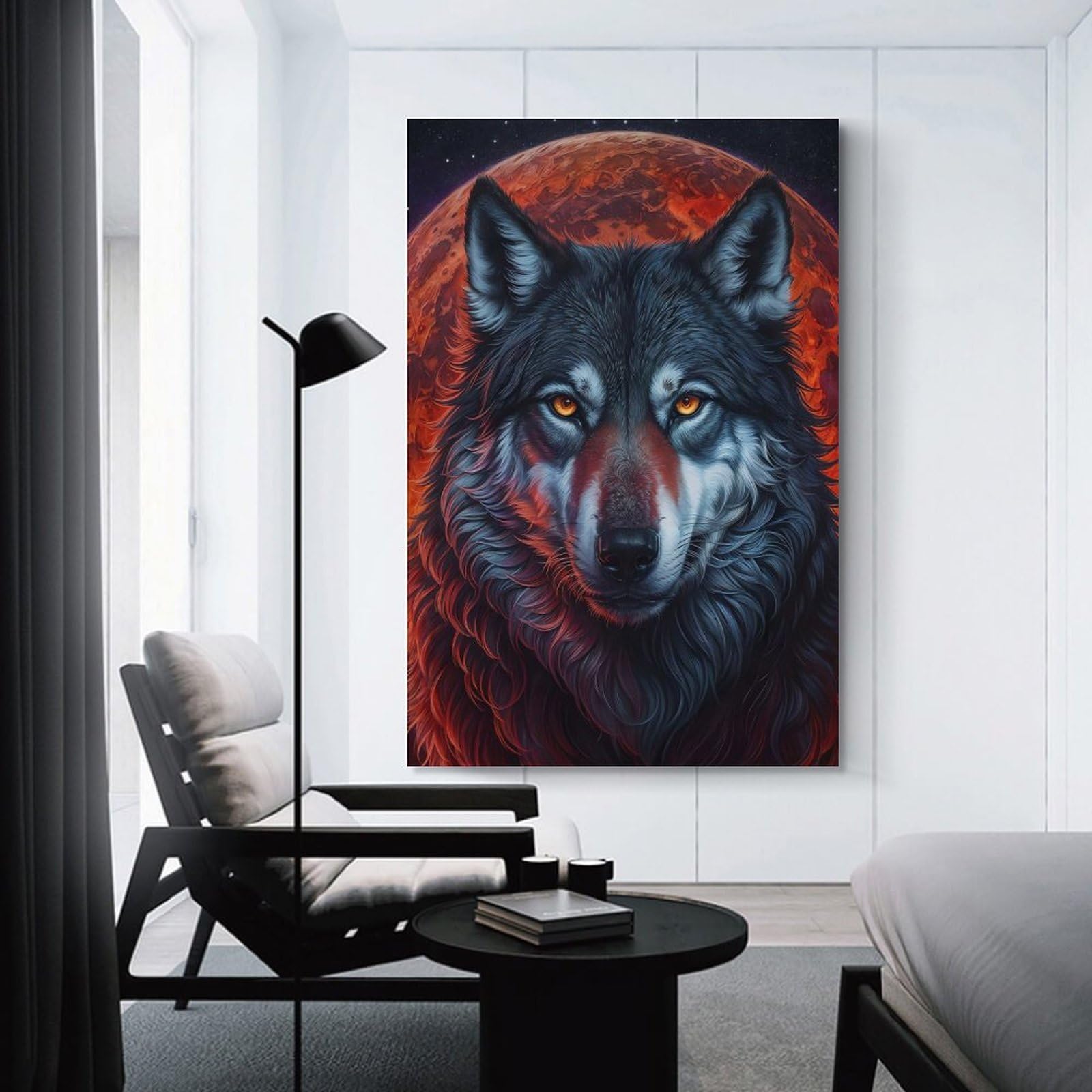 Junmoney Unframe-Style-8 Canvas Wall Art Mystical Crimson Moon, 16X24inch(40X60cm), For Lounge Decor, Bedroom Walls Or Flats, Eye Catching Artwork For Blank Walls