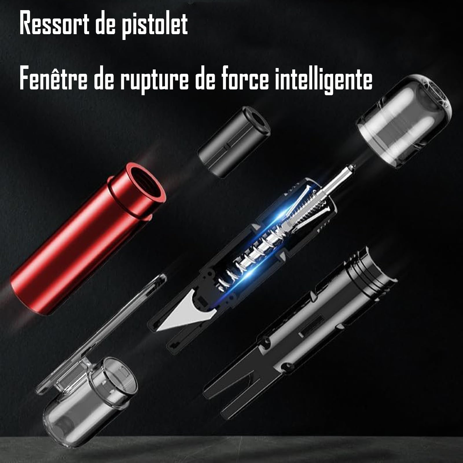 Marteau Brise Vitre Voiture Et Coupe Ceinture, Cassez la vitre. Coupez la Ceinture, Outil d'urgence Auto 2-en-1 Polyvalent (4pcs)