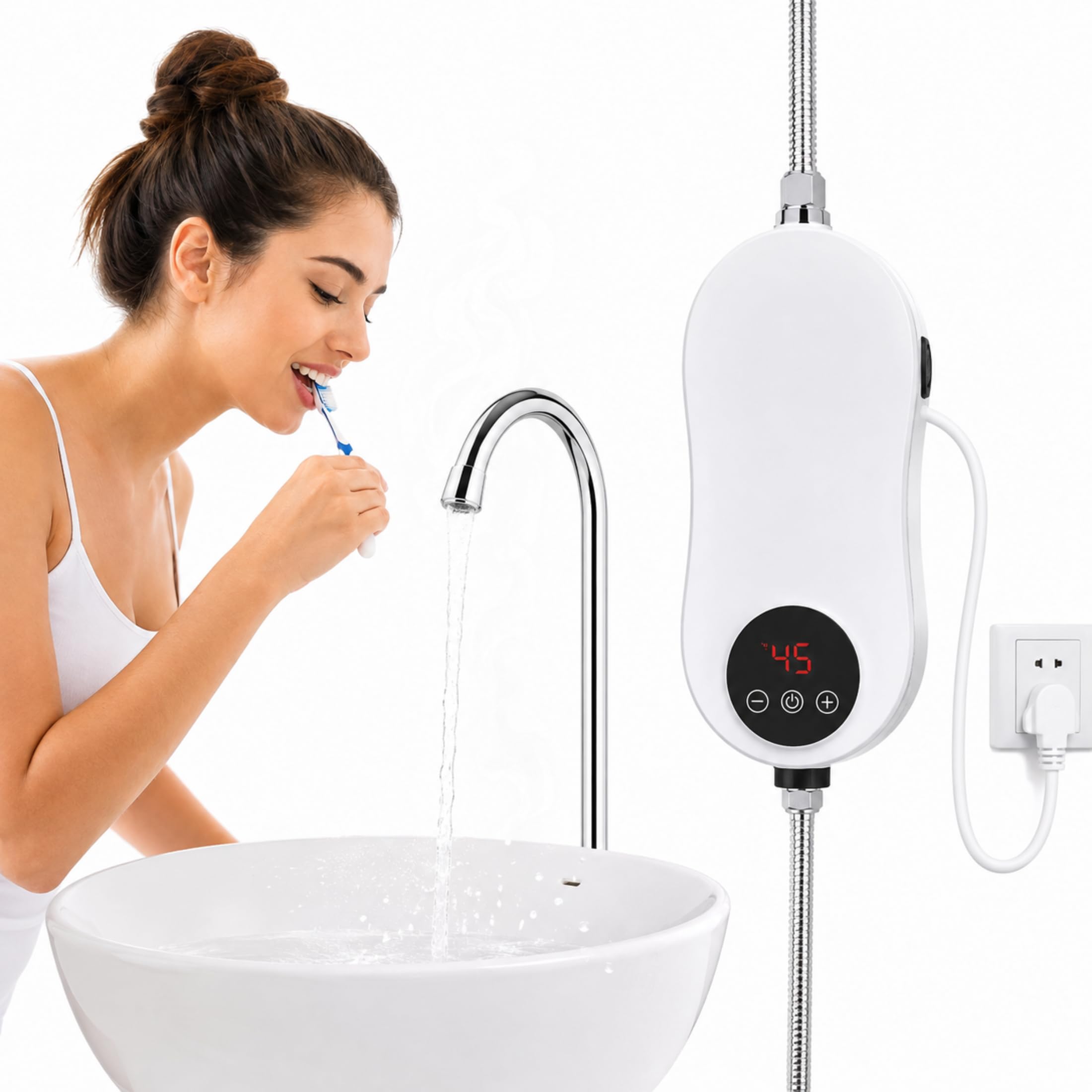 DRUMSTONE Luxurious 5 Years Warranty Electric Instant Tankless Water Heater Faucet, Fast Heating Hot Water Tap for Kitchen & Bathroom, Energy Efficient, Compact Design, Easy Installation WHITE-image-40