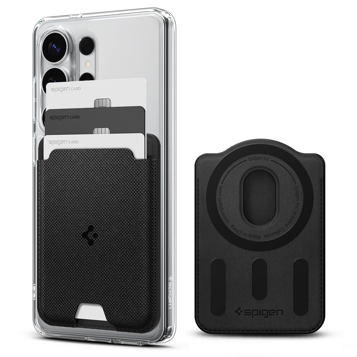 Spigen Urban Fit MagFit Porte-Cartes magnétique 3 Cartes Conçu pour Coque magnétique Compatible avec Les séries Samsung Galaxy S26 / S25 / Edge/Z Fold 7 - Noir