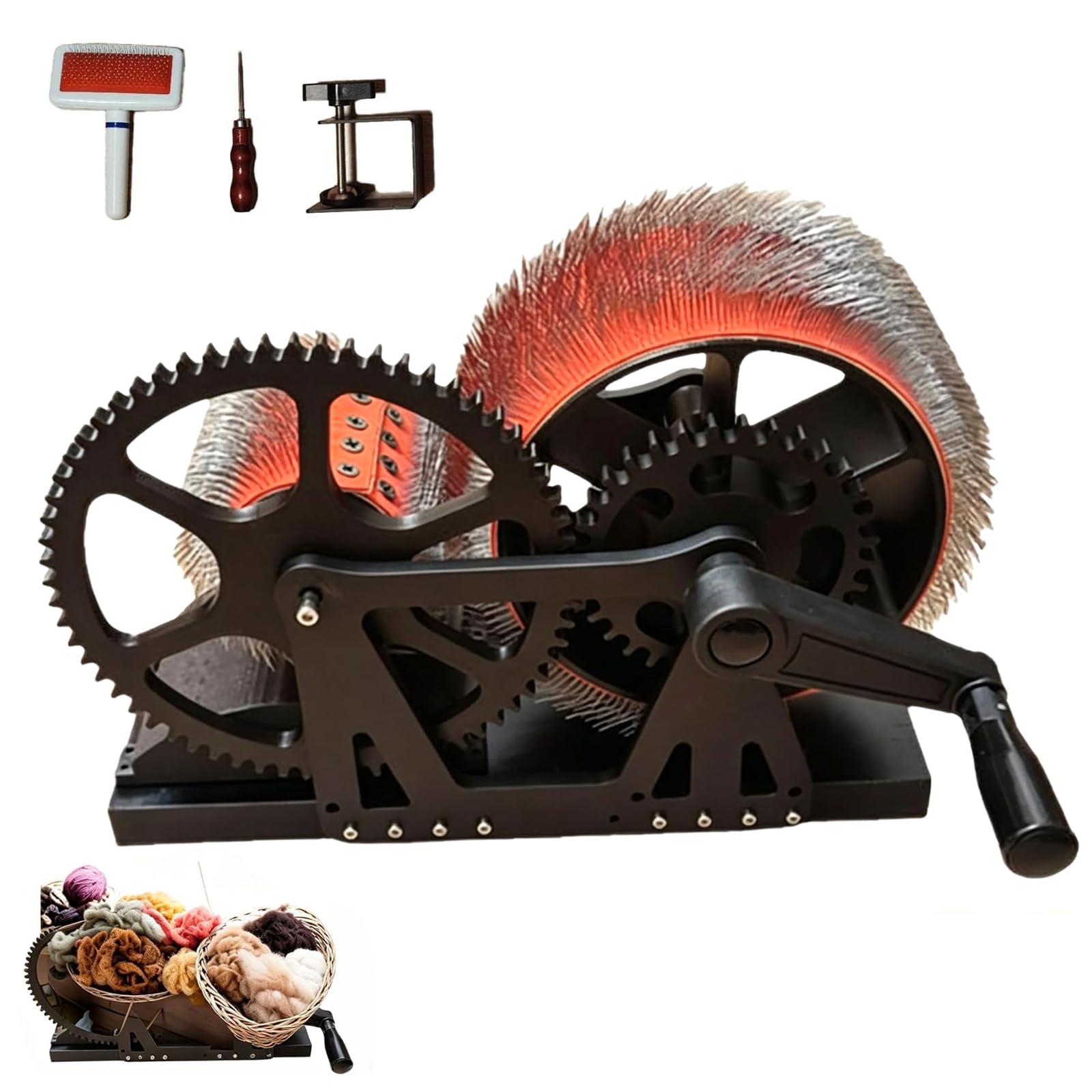 Jybnbbe As Shown Manual Wool Carding Machine, Drum Carder For Felt, Fast Color Mixing Combing Spinning Diy Crafts