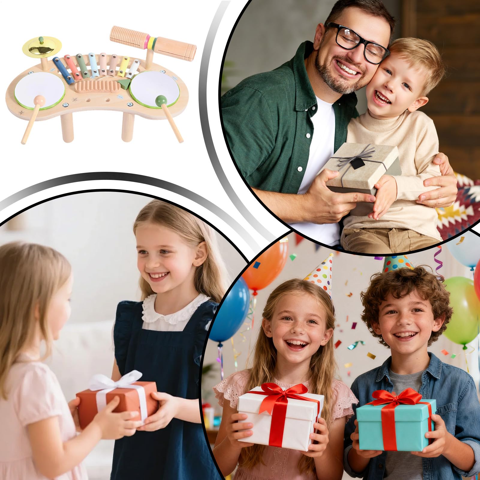 Juego de Batería para Niños Instrumento de percusión de Madera 7 en 1 | Juguete Educativo para el Desarrollo Temprano Para niños y niñas guardería preescolar escuela educación en casa jardín de in