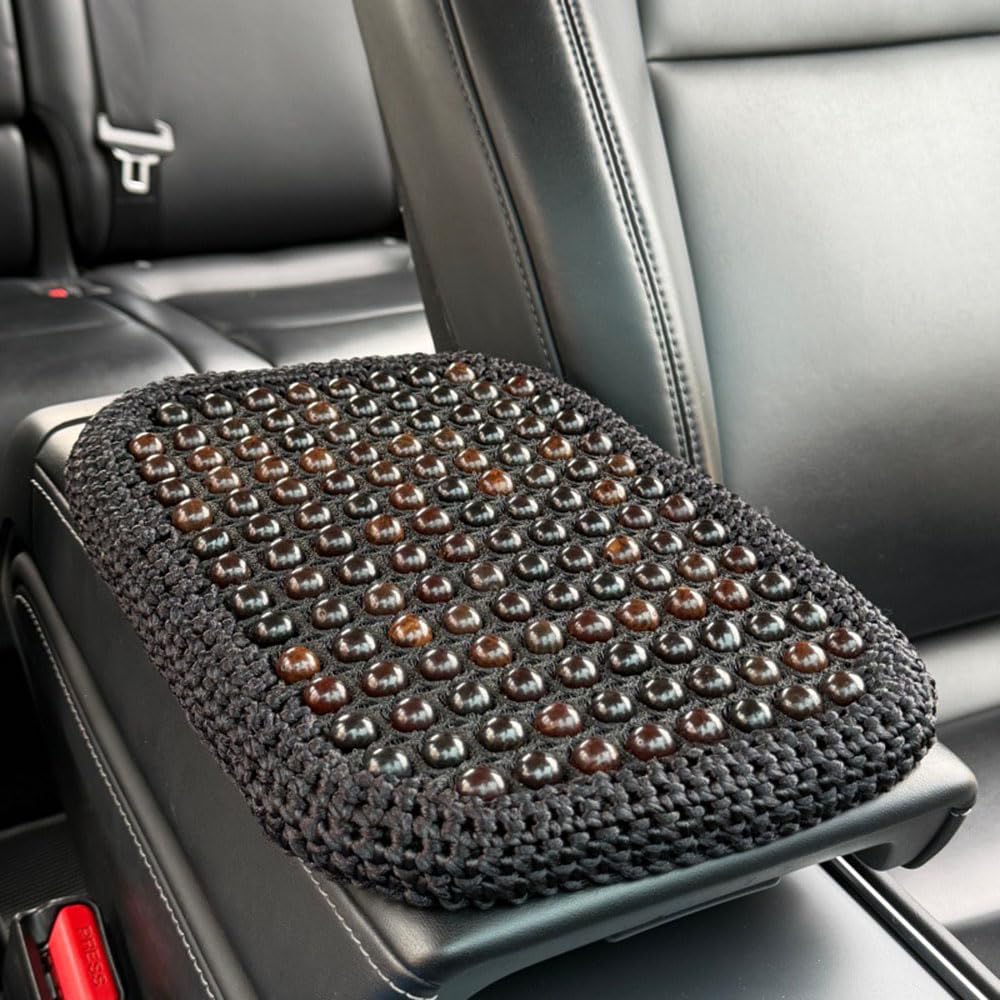 YHZCFWSF Wood Bead Car Armrest Cushion for Skoda Kodiaq (2017–2026) Breathable Cooling Center Console Pad Raised Elbow Support Pillow Summer Auto Accessories,D