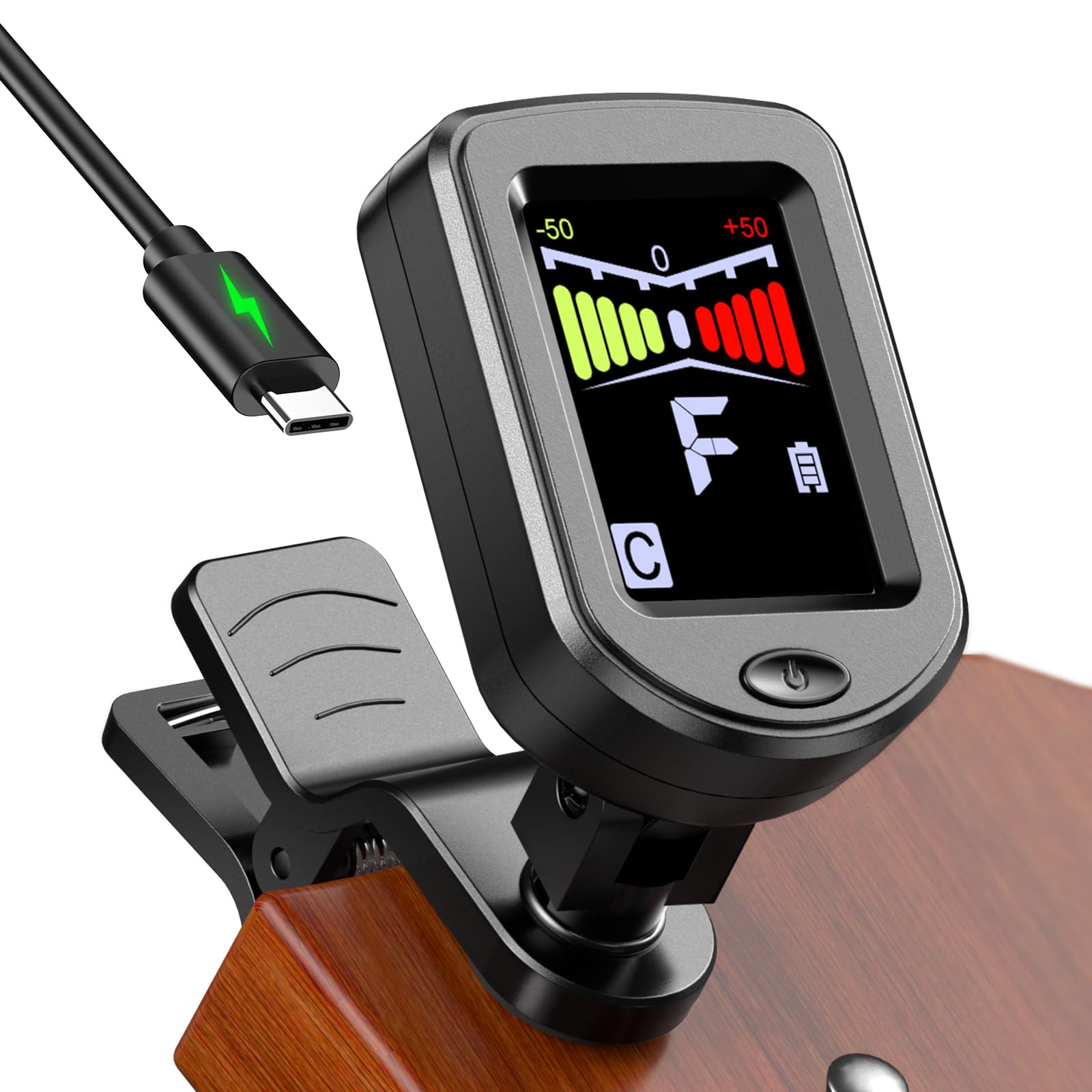 new bee clip-on guitar tuner rechargeable with color screen 360 rotatable chromatic tuner for guitar bass ukulele violin black 1 pack