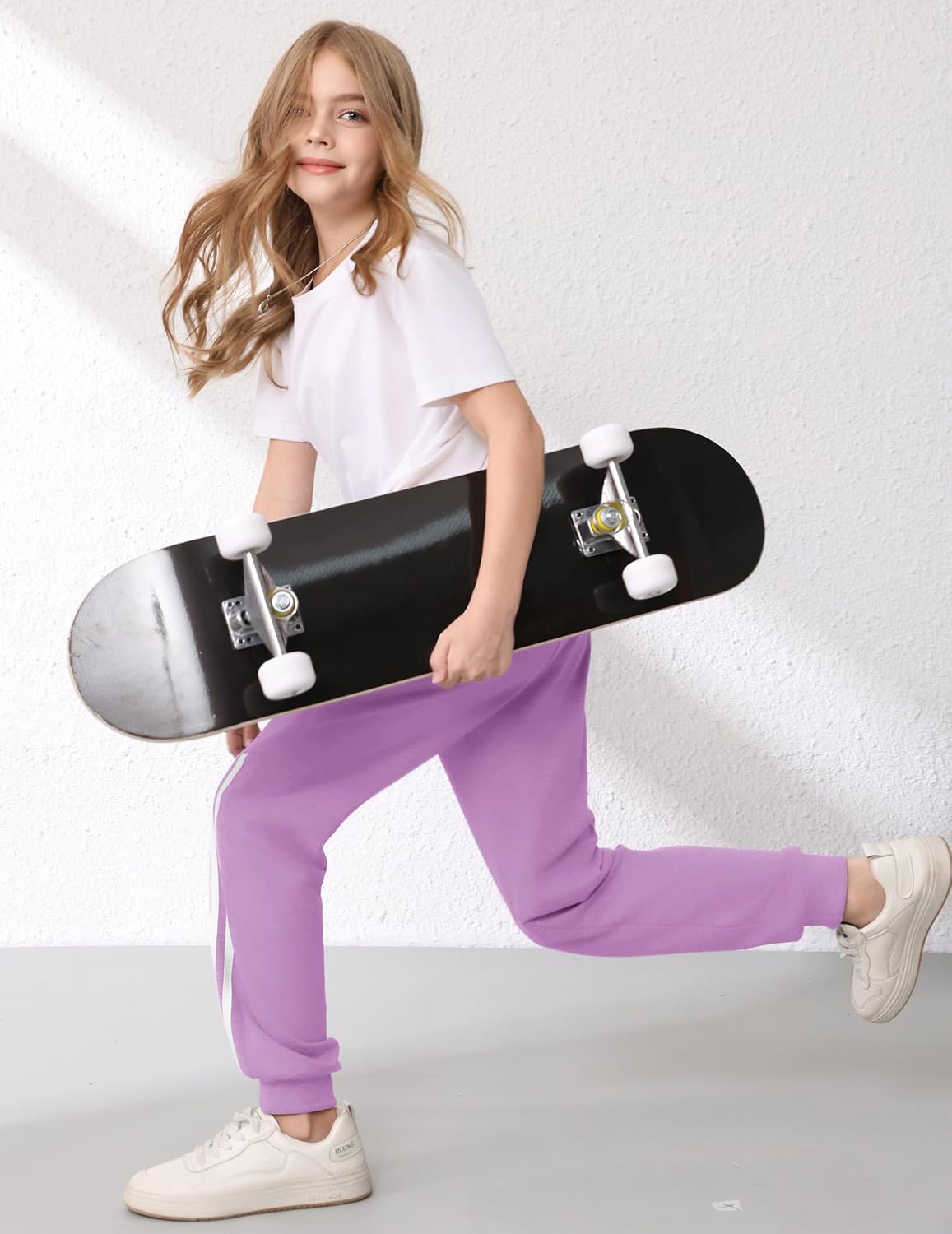 Girls' 3 Pack Cotton Sweatpants Elastic Waisted Joggers Athletic Pants with Pockets for Kids 3-14 Years