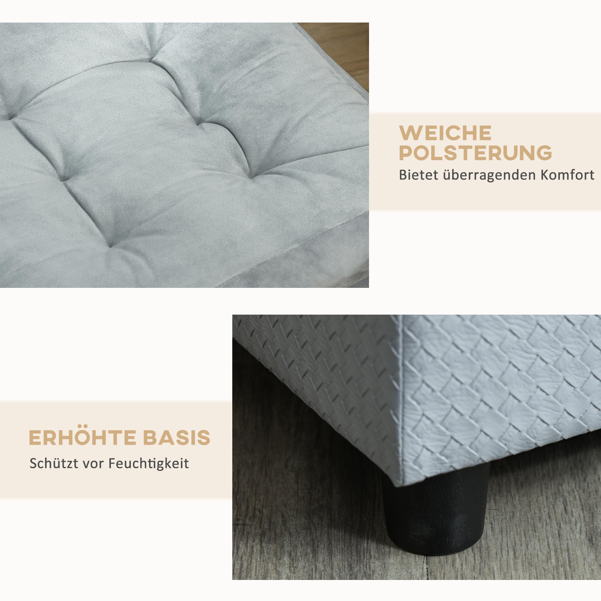 PawHut Hundesofa Hundebett Hundecouch aus Plüsch mit Lagerraum, Rückenlehne, Kissen Katzensofa für kleine Hunde 76 x 45 x 43 cm Hellgrau