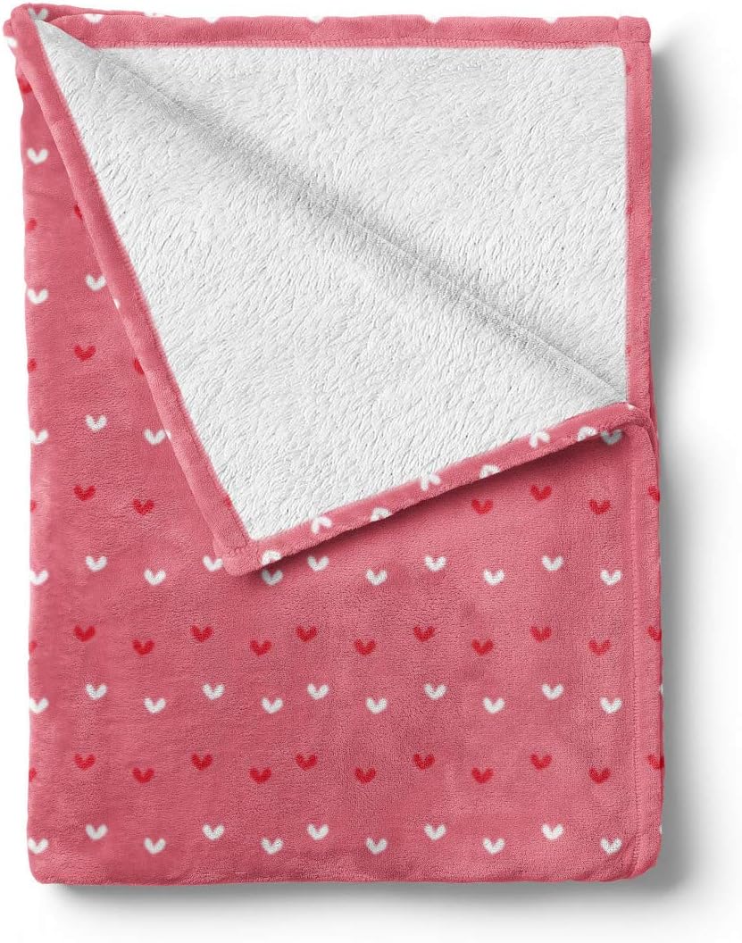 Lunarable Valentine's Day Throw Blanket, Repeating Mini Heart Shapes Doodle Style Love Themed Scenery, Flannel Fleece Accent Piece Soft Couch Cover for Adults, 70" x 90", Dark Coral Pink