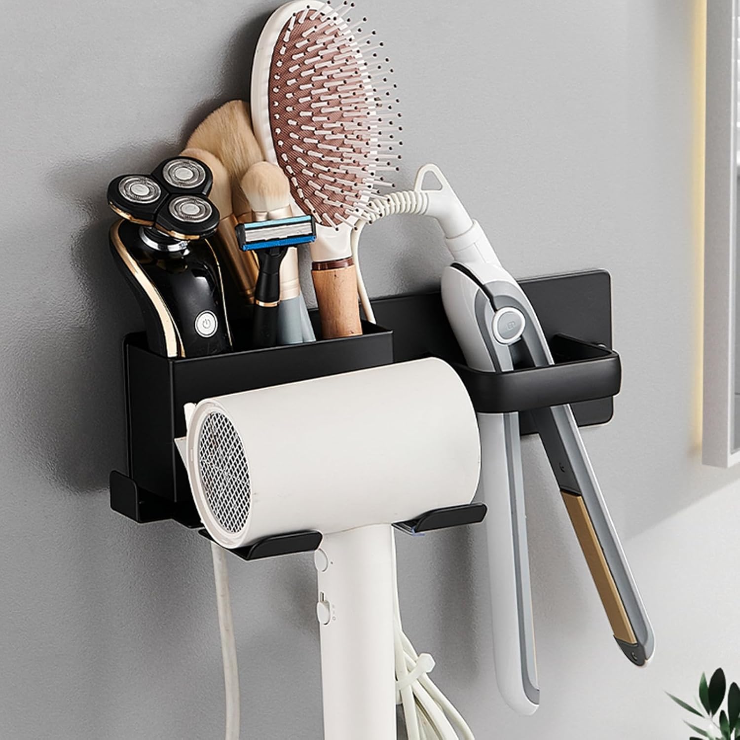 Hair Dryer Holder,Stainless Steel Wall Mounted Blow Dryer,Curling Iron,Straightener Holder Bathroom Metal Hair Tool Organizer Rack- Black