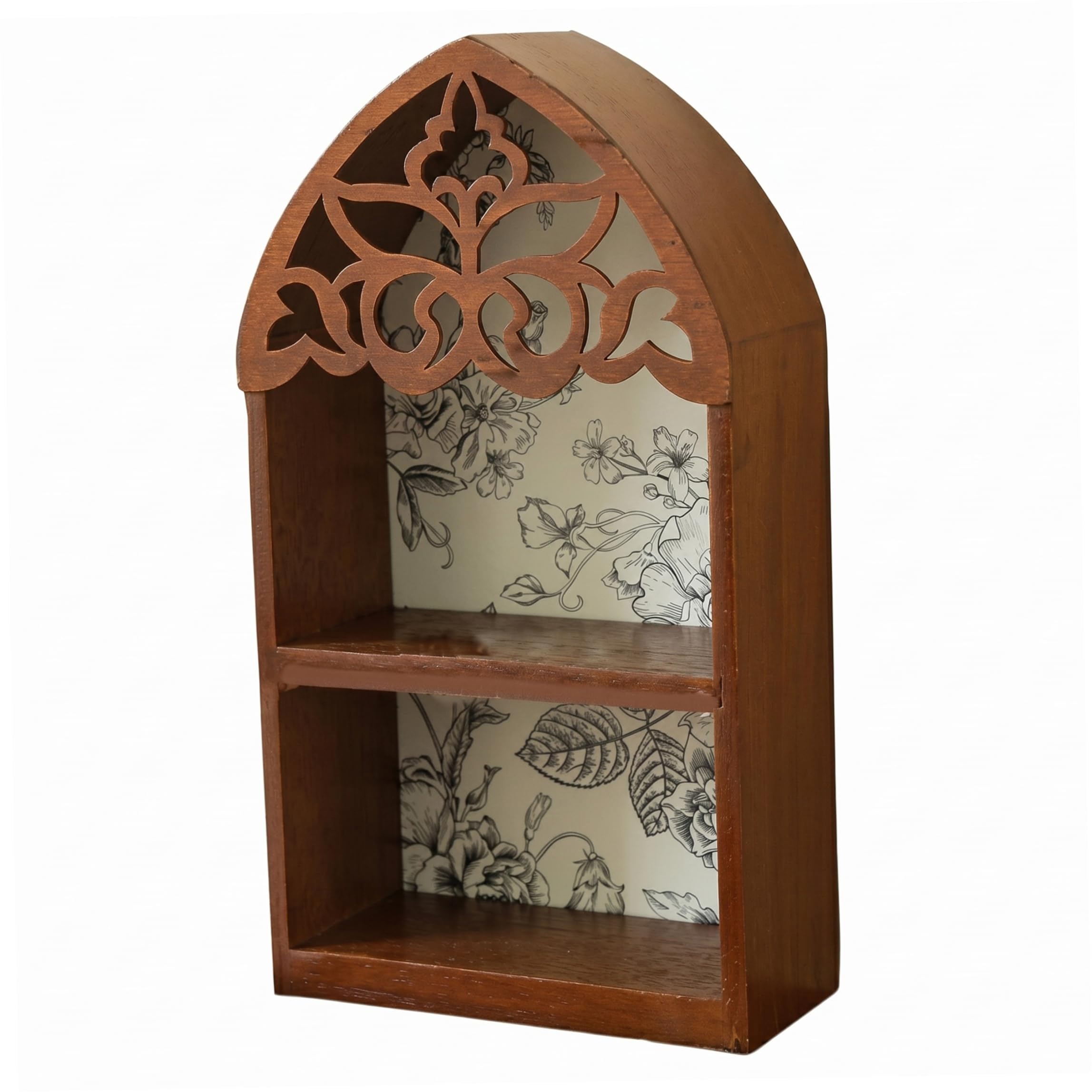 Étagère murale vintage bois brun arquée à 2 compartiments pour deco salon et rangement chambre