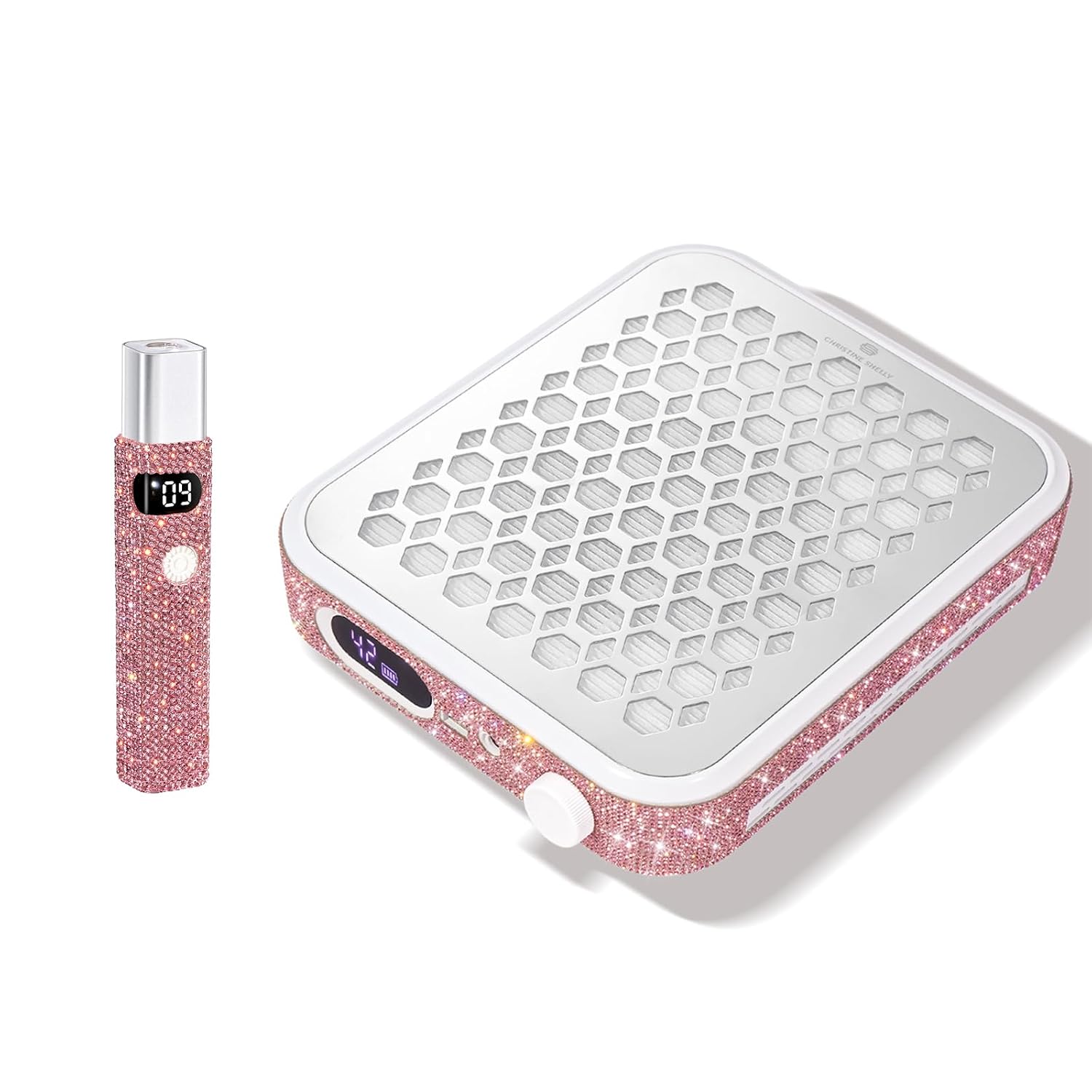 Nail Dust Collector, Rechargeable Dust Collector Nail Tech & Handheld Nail Lamp, UV Light for Gel Nails Pink Diamond