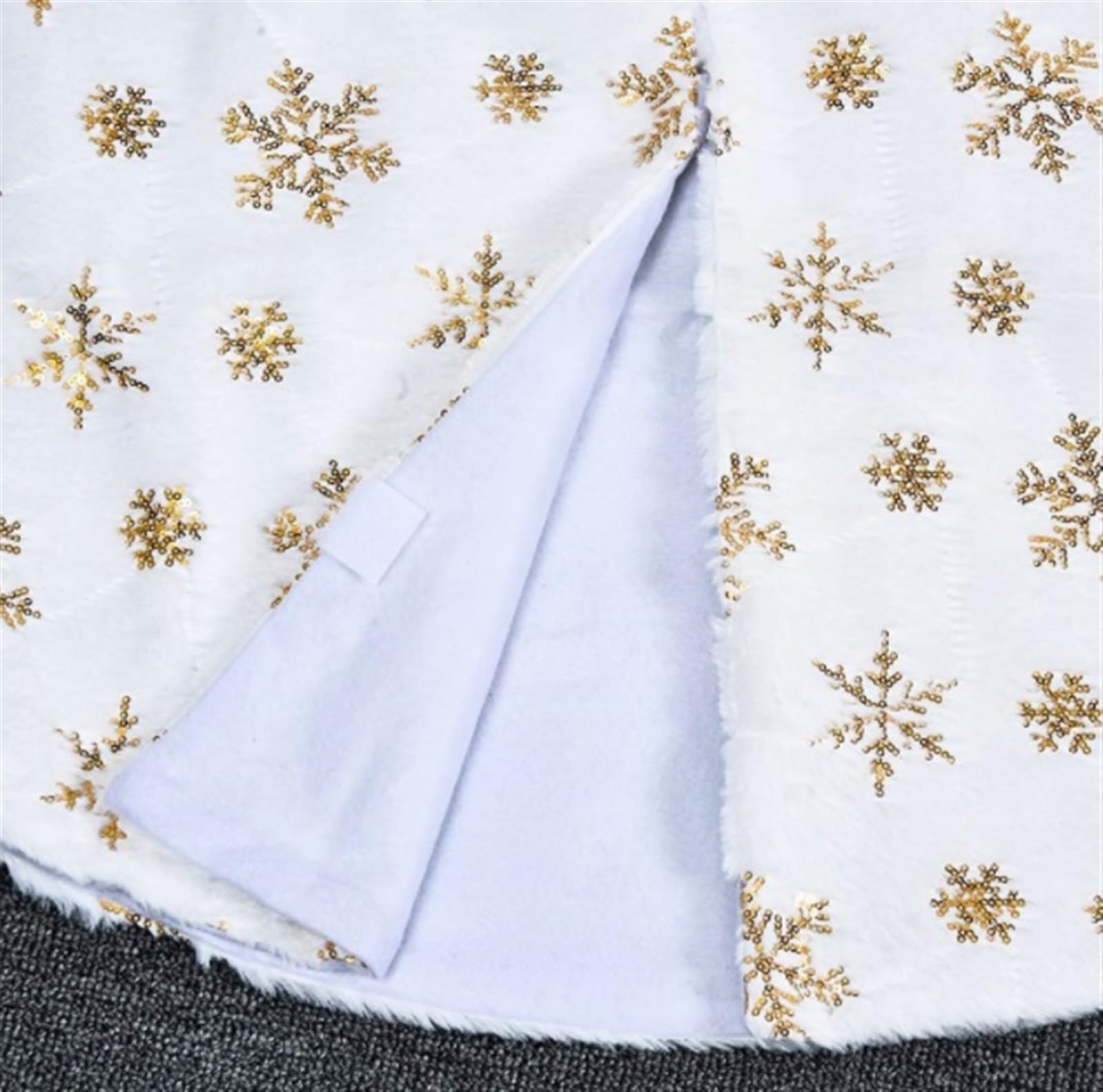 Tapis de Sapin de Noel Jupe d'arbre De Noël en Fausse Fourrure 48 Pouces, Blanche Enneigée pour Décorations Réutilisables Couvre-Pied d'arbre