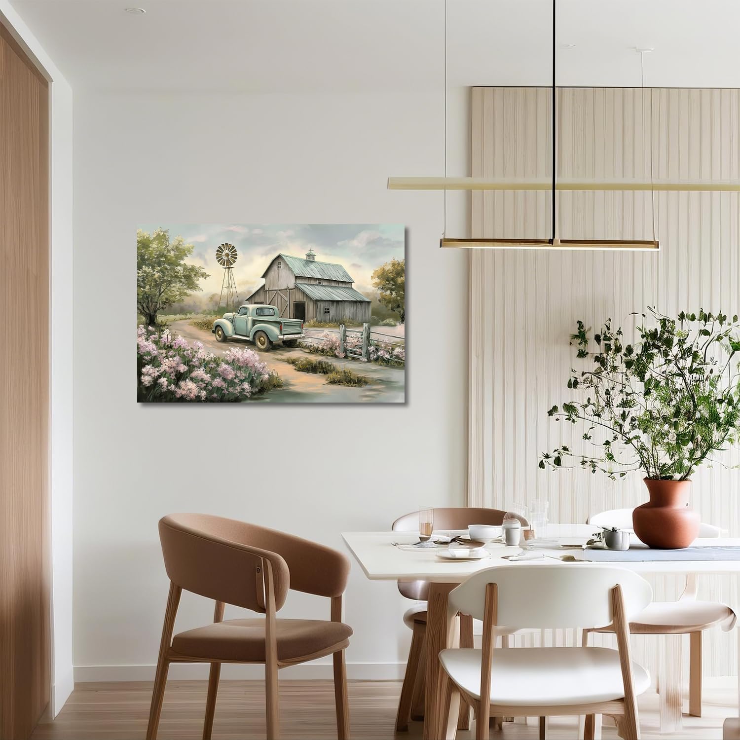 LYUNSHUO Rustic Farmhouse Wall Art Old Barn Canvas Print Windmill with Truck Picture Wall Decor Country Scenery Painting Vintage Artwork for Modern Home Decor Frame(Art-13,16.00"x24.00")