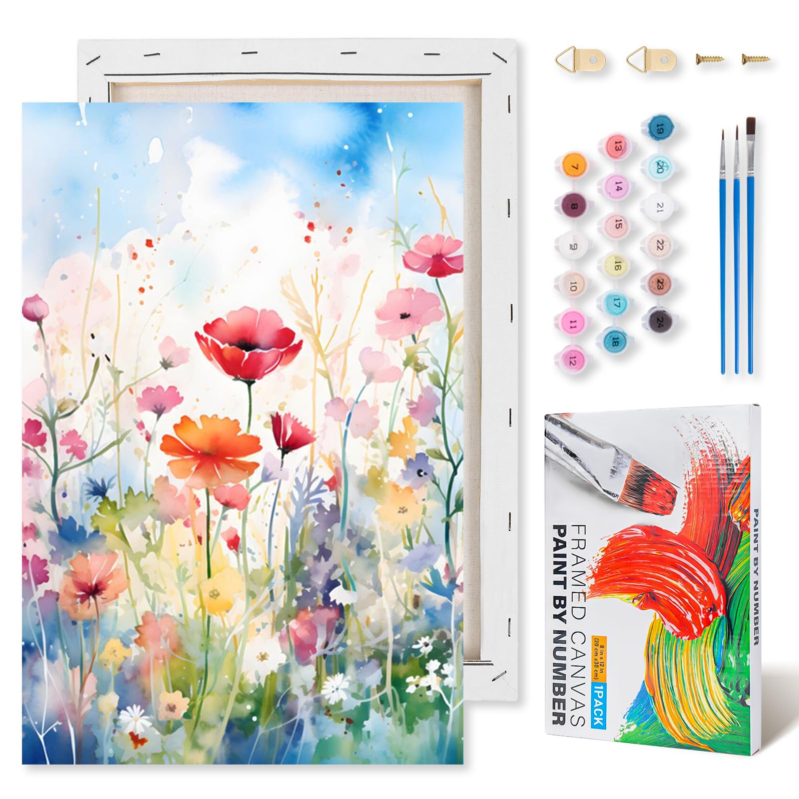 Kalonyth Flowers Paint by Numbers for Adults with Frame Beginner 8x12 inch, Frame-OP-UK06