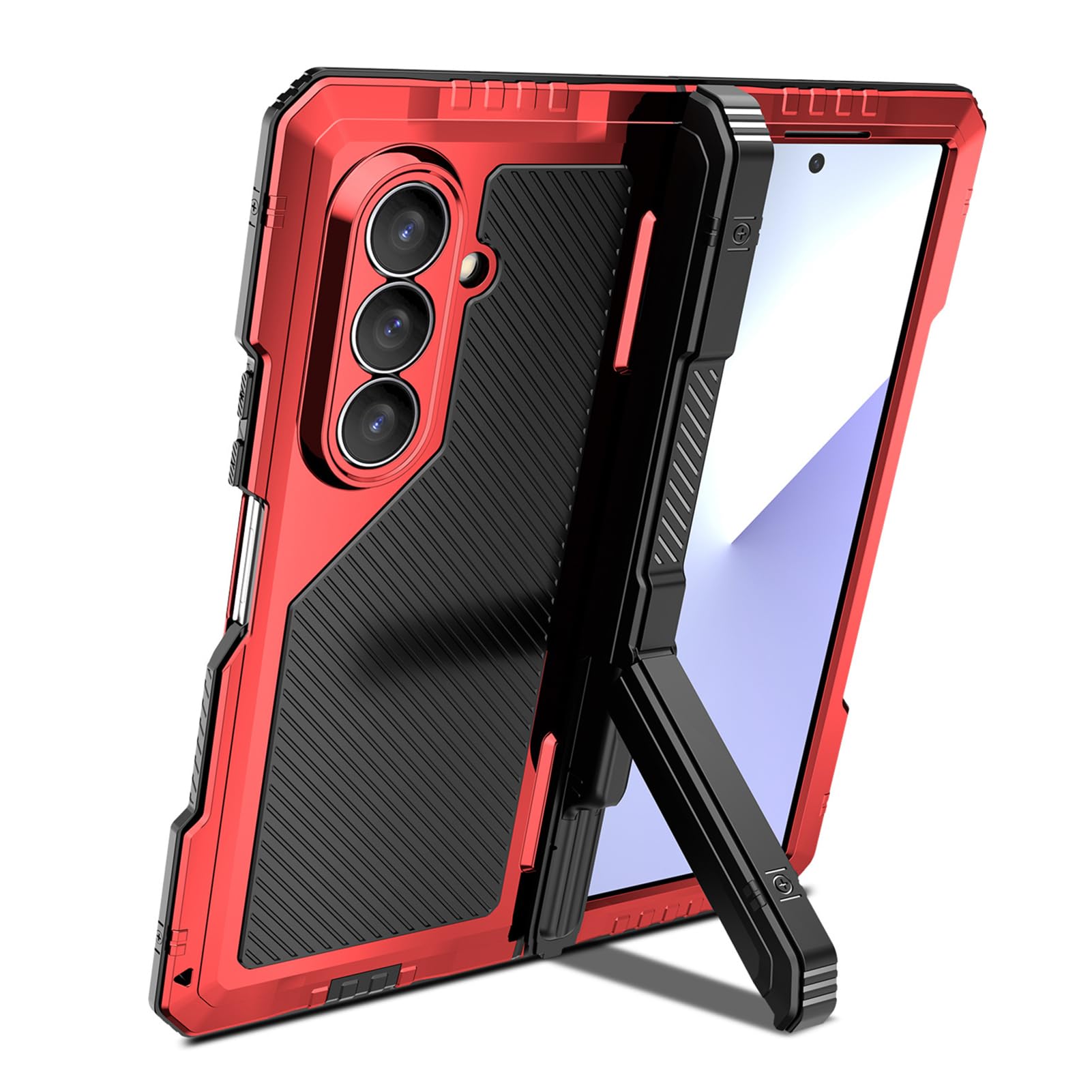 Custodia Magnetica For Samsung Galaxy Z Fold 8 Ultra, Copertura Resistente Di Grado Militare, Supporto Regolabile, Antiscivolo, Antiurto, Protezione For Lo Schermo, Cerniera Avvolgente(Red)