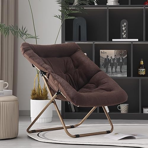 Miniatura 21 de Comfy - Silla de dormitorio plegable de gran tamaño con piel sintética suave, marco de metal, para dormitorio, sala de estar, balcón, patio,
