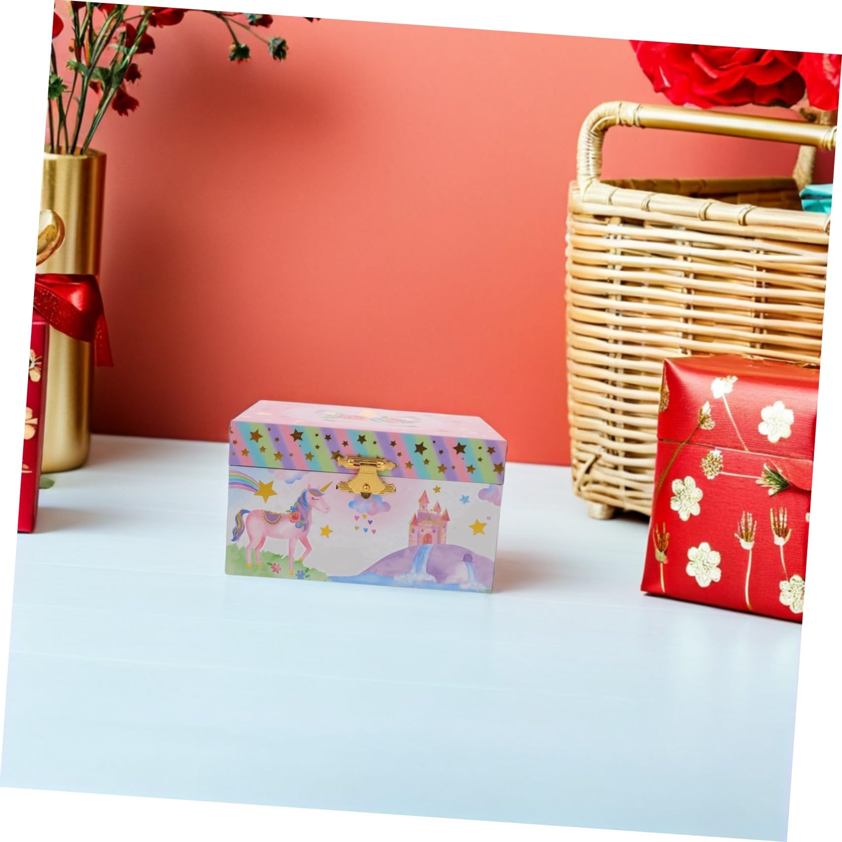 Caja Musical de Joyería para Niñas con Diseño de Unicornio, Madera y Metal, Fácil de Usar y Adecuado para Cumpleaños o Regalos Obsequios