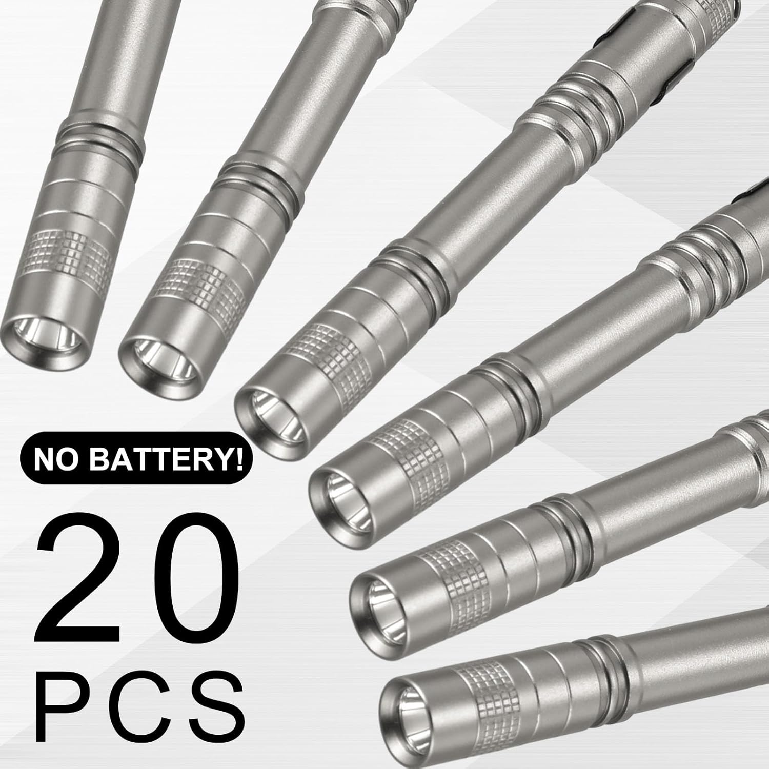 Hortsun 20 Pcs Mini Pen Light Flashlights Father Day Gifts for Men Pocket Flashlights Pen with Clip Small LED Handheld Slim Torches Without Battery(5.12 Inch,Gray)