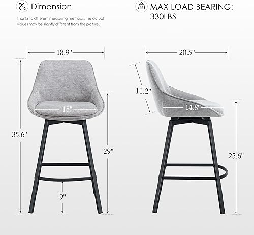 Miniatura 6 de Zesthouse Juego de 2 taburetes de bar giratorios de altura de mostrador, taburetes de bar modernos de altura de mostrador con respaldo, taburetes
